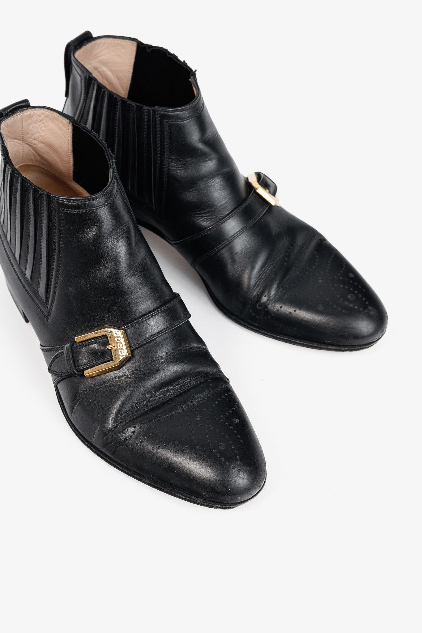 Gucci Gucci Worsh Black Leather Buckled Ankle Boots Size US 7.5 / IT 37.5 - 6 Thumbnail