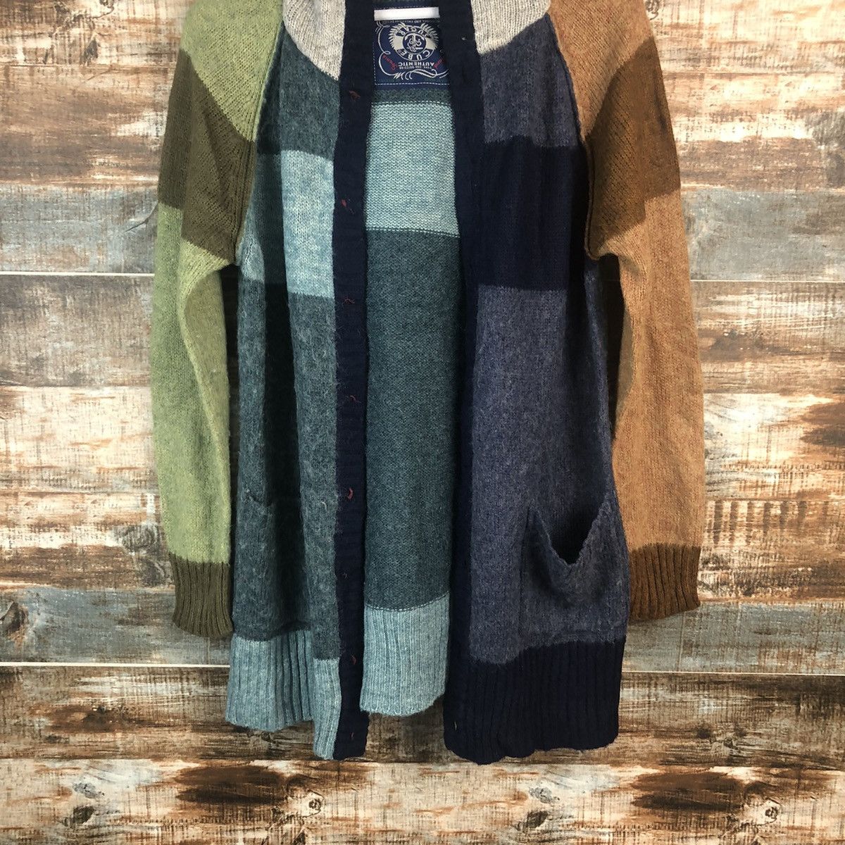 Homespun Knitwear × Japanese Brand Cube Sugar Multicolor patchwork Cardigan Knitwear #A2277 Size US M / EU 48-50 / 2 - 3 Thumbnail
