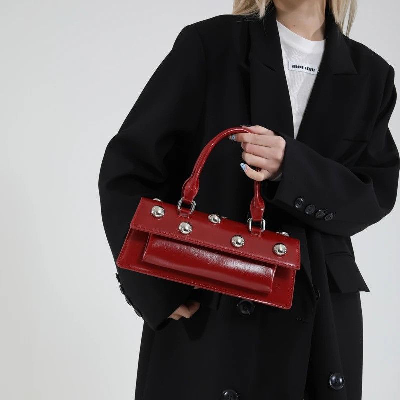 Retro Red Rivets PU Leather Crossbody Bag