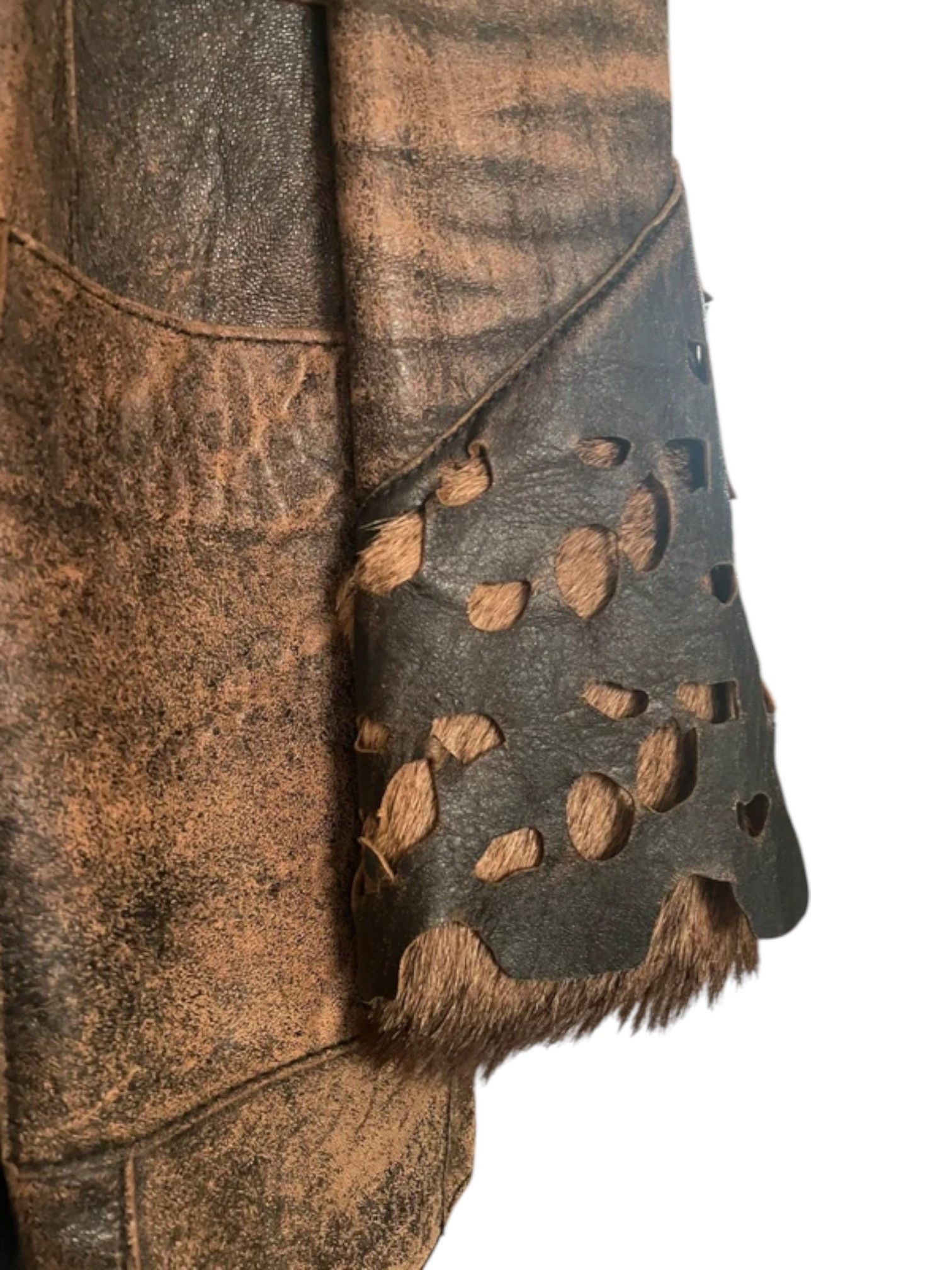 Just Cavalli Just Cavalli Distressed Leather Coat with Fur Collar Size US M / EU 48-50 / 2 - 3 Thumbnail