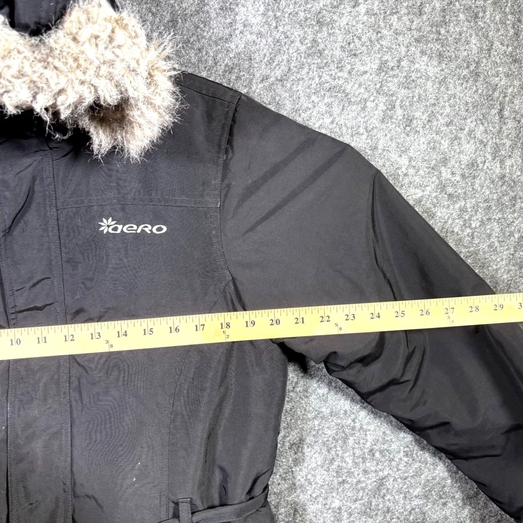 Vintage Aéròpostale Jacket Womens Medium Black Belted Full Zip Faux Fur Hooded Gorpcore Shirt Size M / US 6-8 / IT 42-44 - 4 Thumbnail