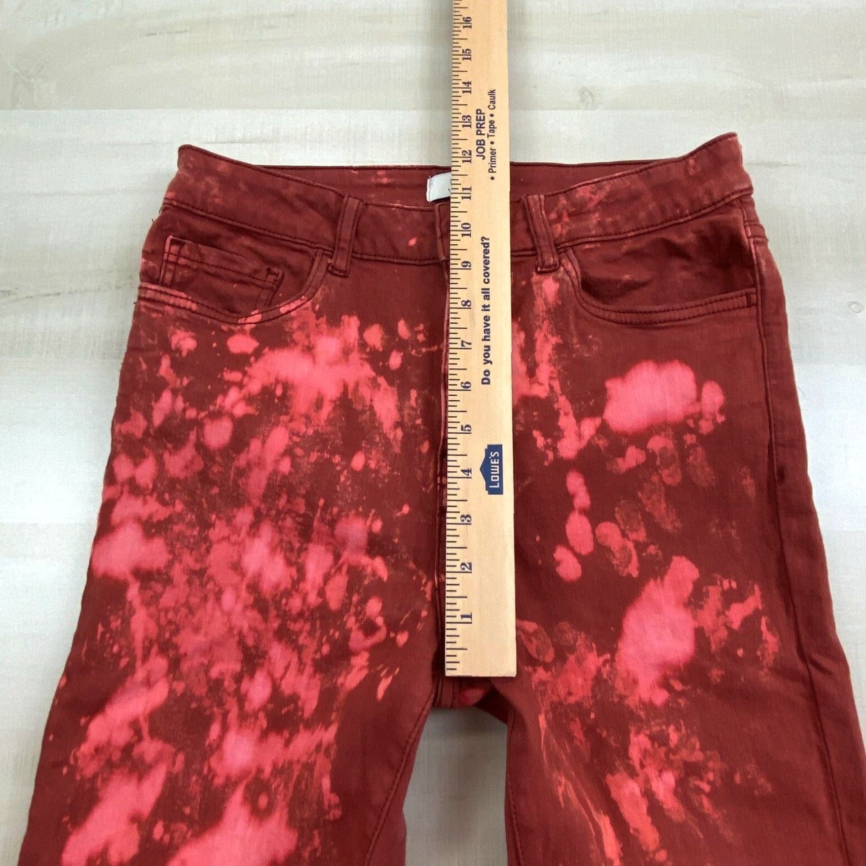 Forever 21 Forever 21 Womens High Rise Skinny Jeans 29 Red Bleach Splattered Raw Hems Cotton Blend Regular Fit Size 29" - 6 Thumbnail