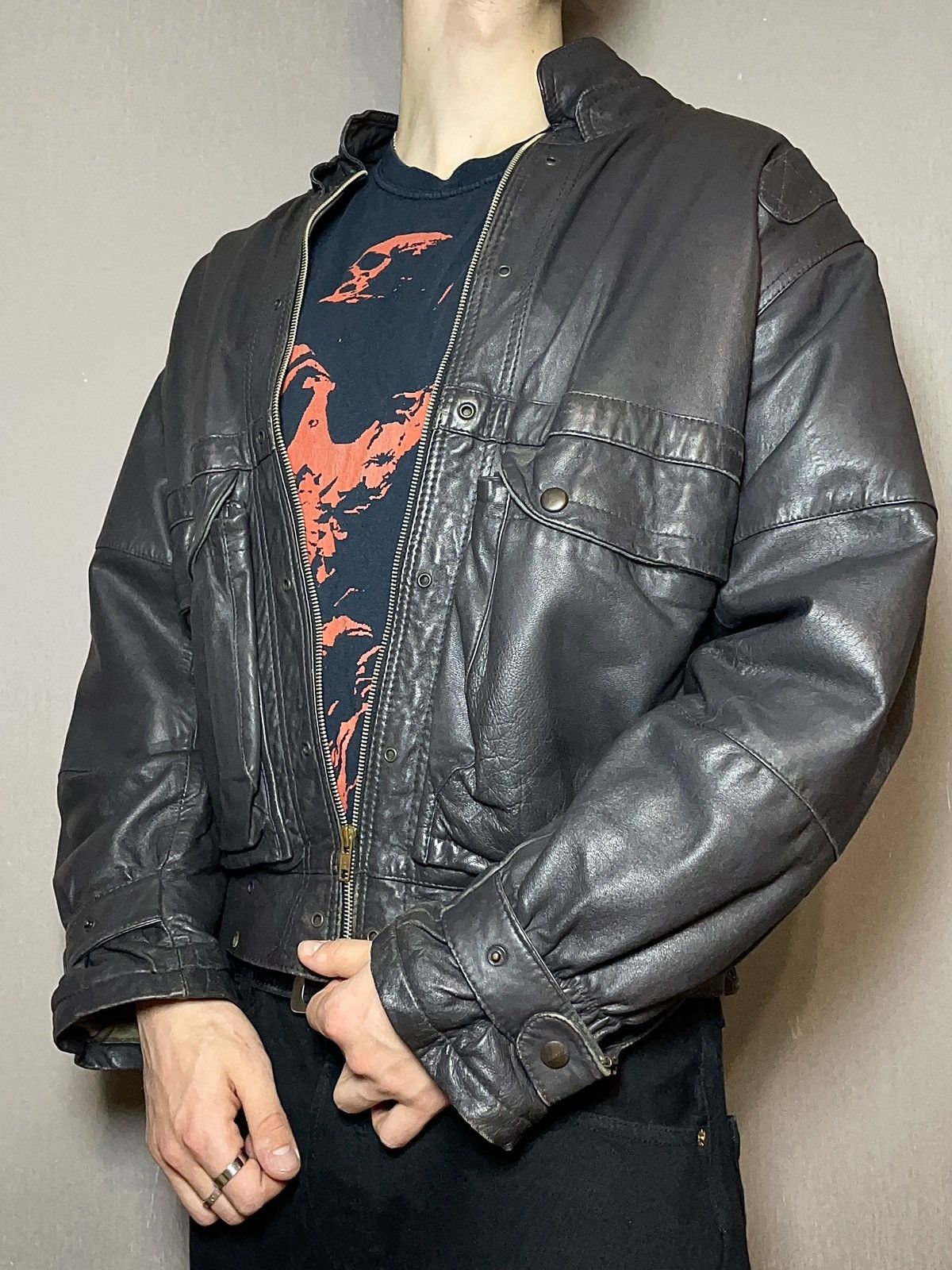Genuine Leather Crazy Vintage Leather Bomber Jacket Biker Rick Owens Style Size US M / EU 48-50 / 2 - 2 Thumbnail