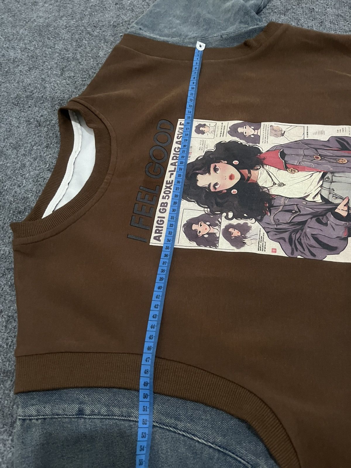 Anime I Feel Good Retro Graphic Layered Denim Sweatshirt Size US M / EU 48-50 / 2 - 13 Thumbnail