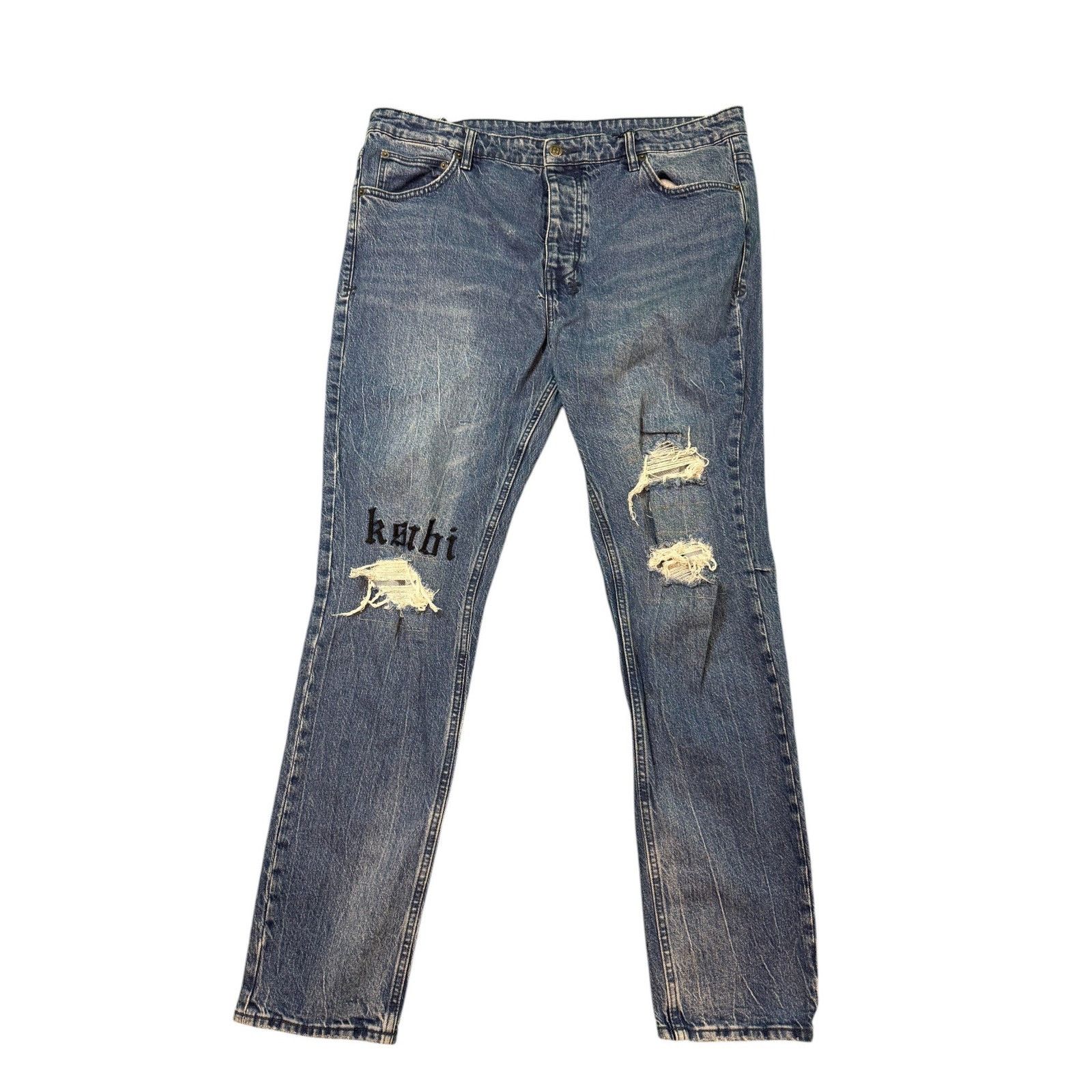 Ksubi Jeans Light Wash Embroiderded Logo Ripped