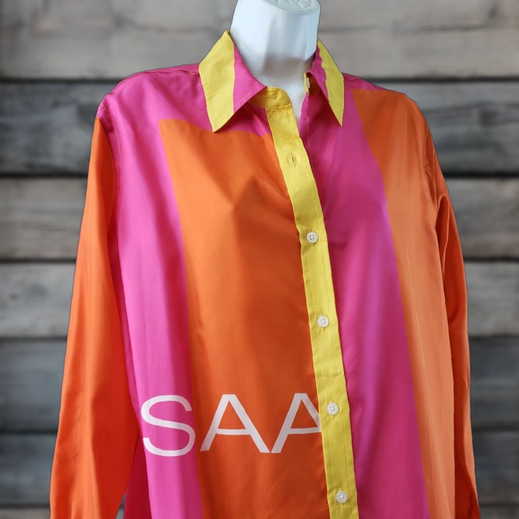 Isaac Mizrahi Isaac Mizrahi for Target Womens Blouse Sz Small Silk Multicolor Long Sleeve Collared Shirt Womens Size S / US 4 / IT 40 - 1 Thumbnail