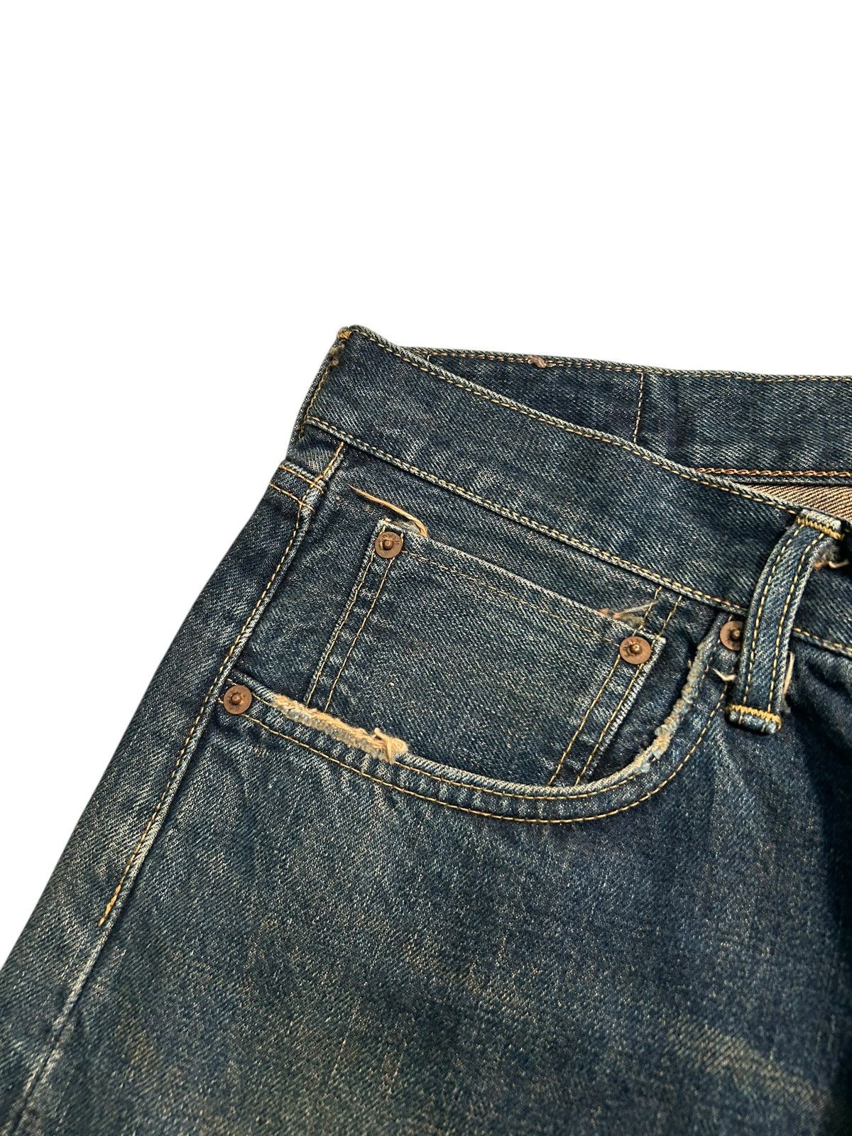 Japanese Brand × Kapital × Vintage Edwin Selvedge Rusty Distressed Short Denim jeans Size US 33 - 3 Thumbnail