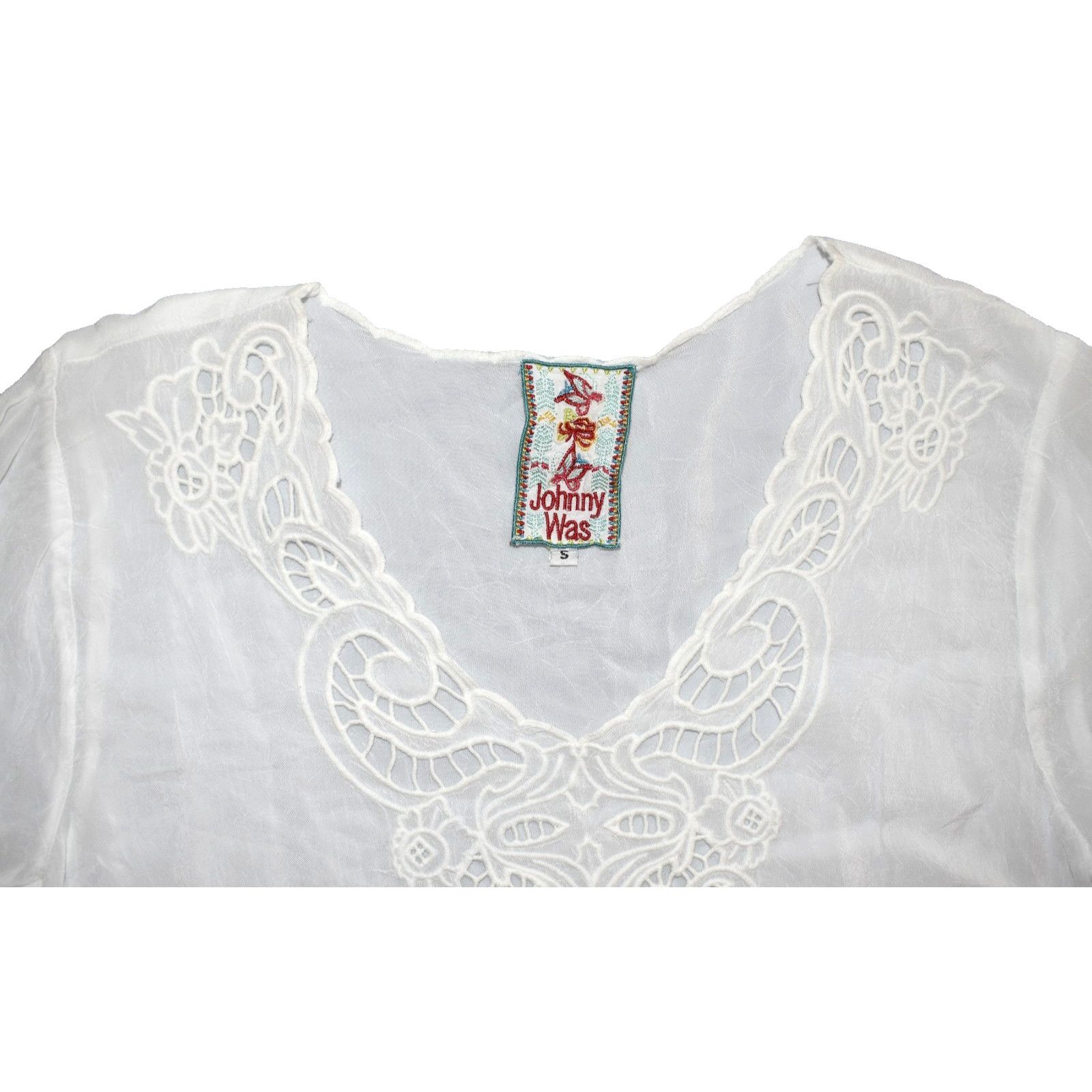 Johnny Was JOHNNY WAS White Lace Detailing 3/4 Sleeve Tunic Top Size S Size S / US 4 / IT 40 - 5 Thumbnail