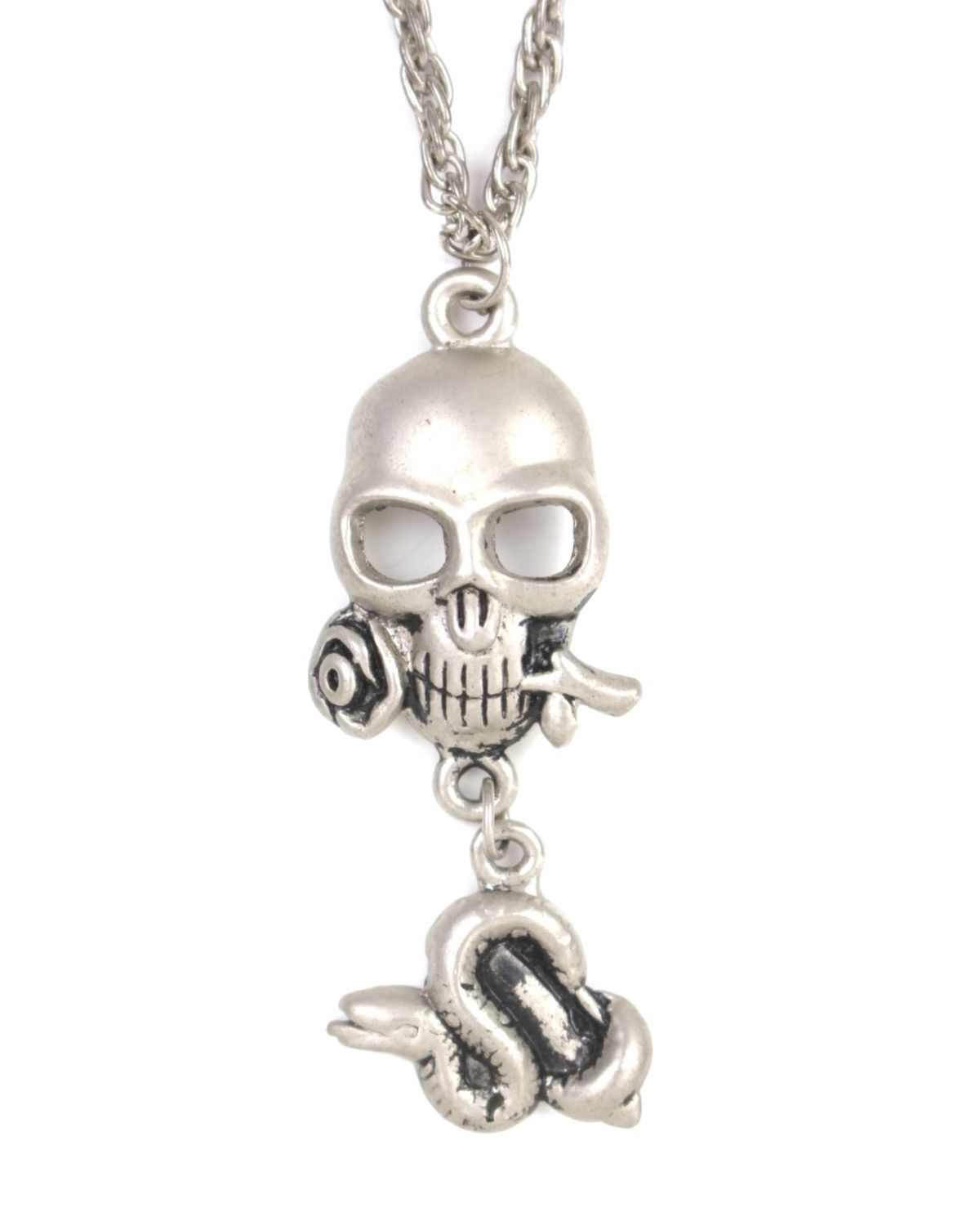 2000S JAPANESE MADE SKULL & SERPENT DROP NECKLACE