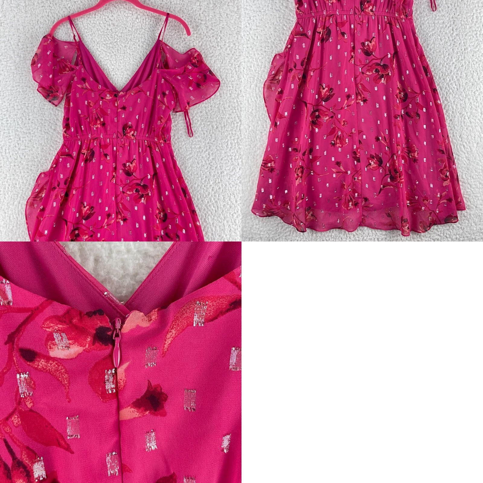 White House Black Market White House Black Market Dress Womens Size 2 Pink Cold Shoulder Ruffle Floral Size XS / US 0-2 / IT 36-38 - 9 Thumbnail