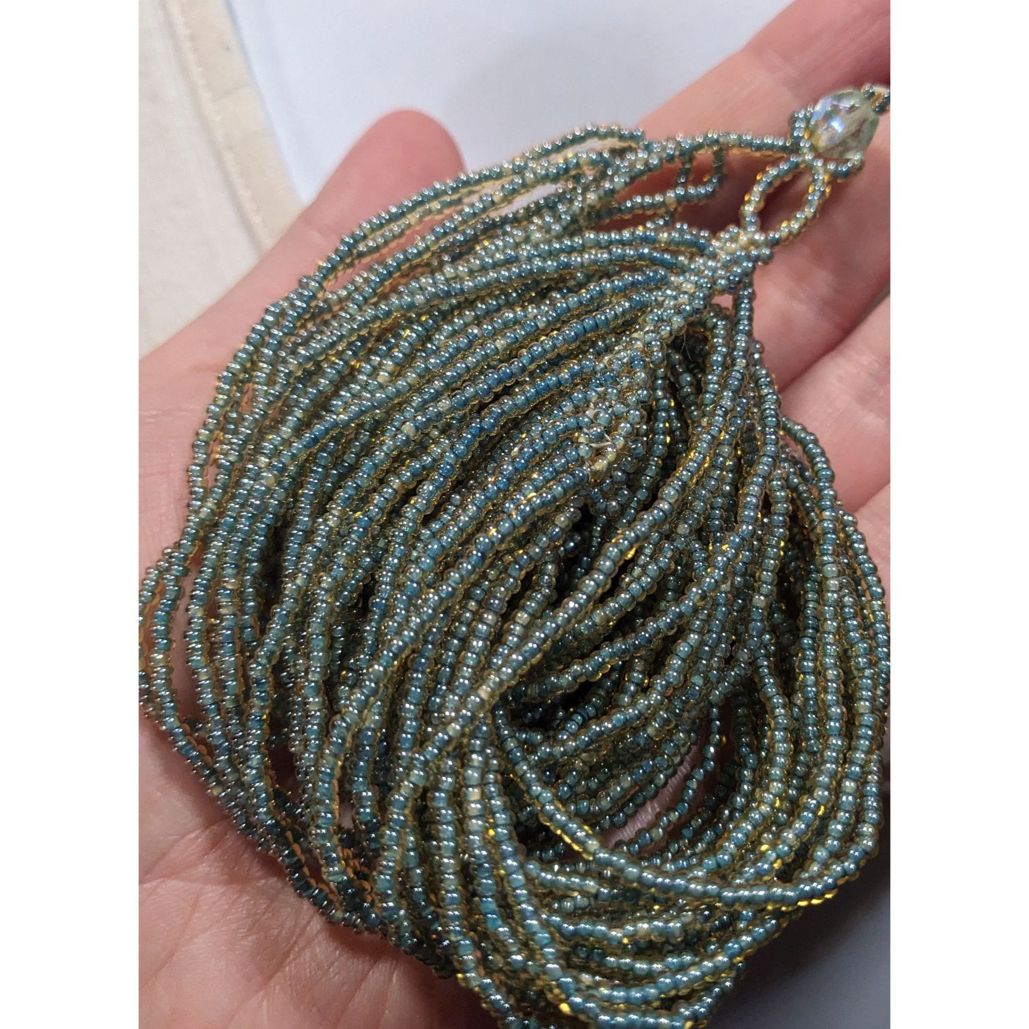 Other Whimsical Elegant Blue And Gold Tone Glass Beaded Layered Ne Size ONE SIZE - 5 Thumbnail