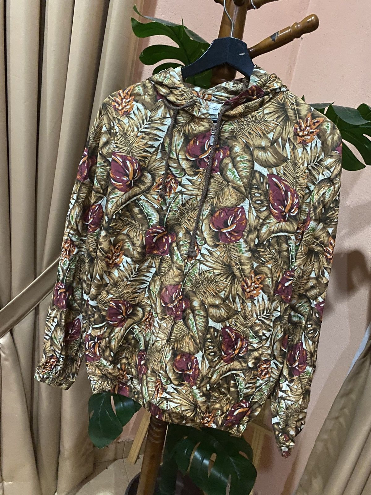 Vintage Vintage City Cat’s Floral Printed Hooded Jacket – 80s Retro Size US M / EU 48-50 / 2 - 2 Thumbnail