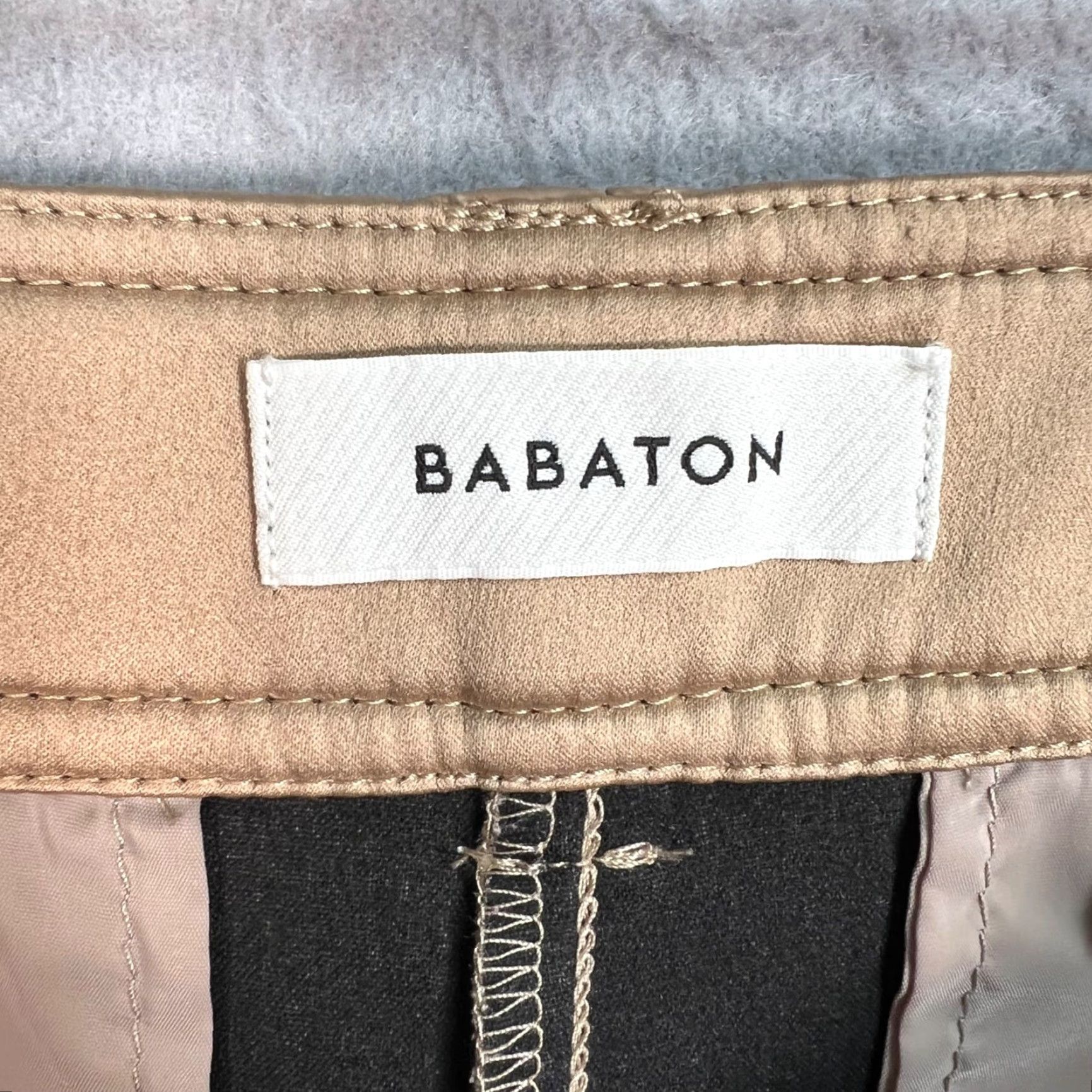Vintage Babaton Womens Size 6 Beige Faux Leather Straight Leg Pants Size 28" / US 6 / IT 42 - 3 Thumbnail