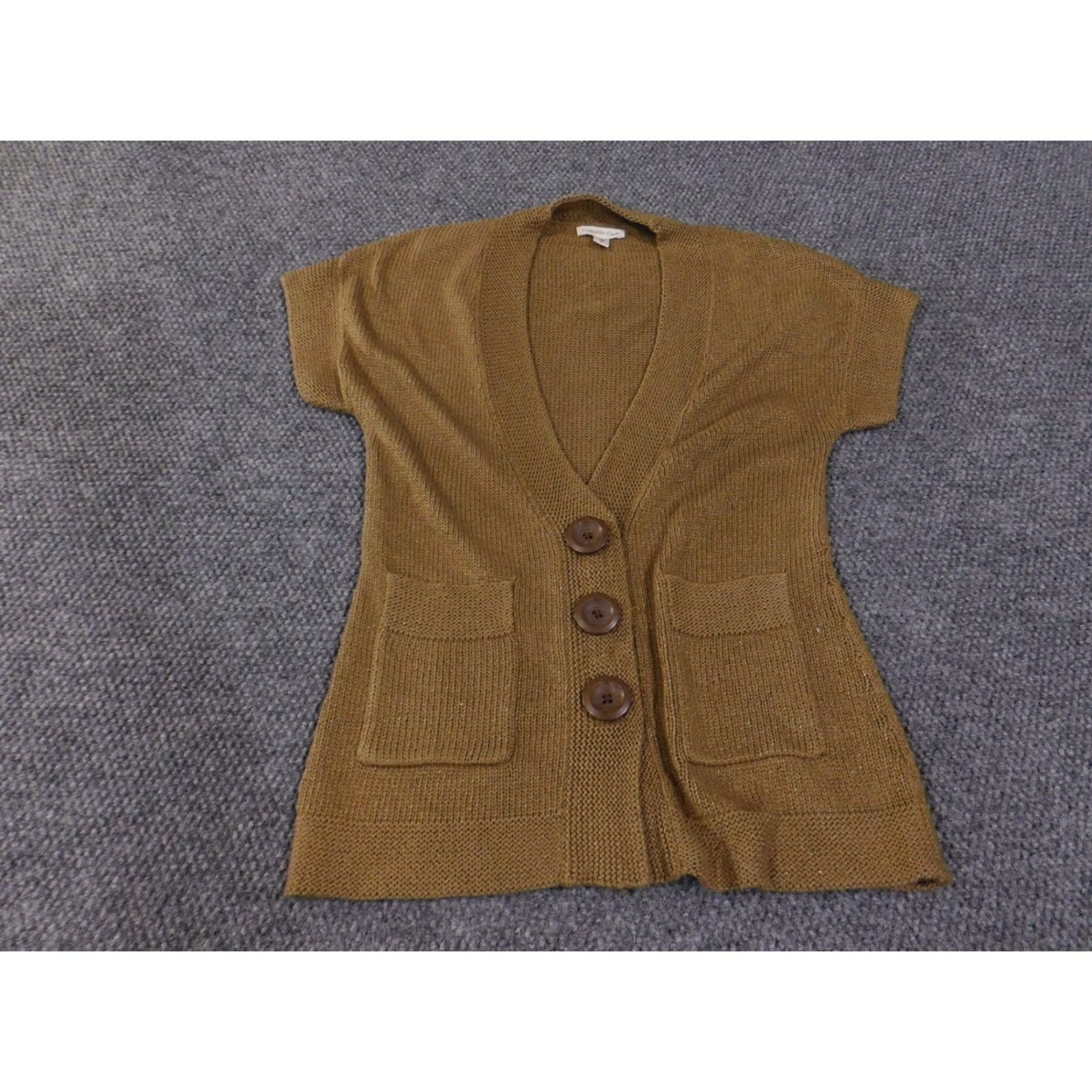 Coldwater Creek Coldwater Creek Sweater Cardigan Womens XS Brown Short Sleeve 3 Button Pockets Knit Lightweight Casual 86% Acrylic 14% Nylon Size XS / US 0-2 / IT 36-38 - 3 Thumbnail