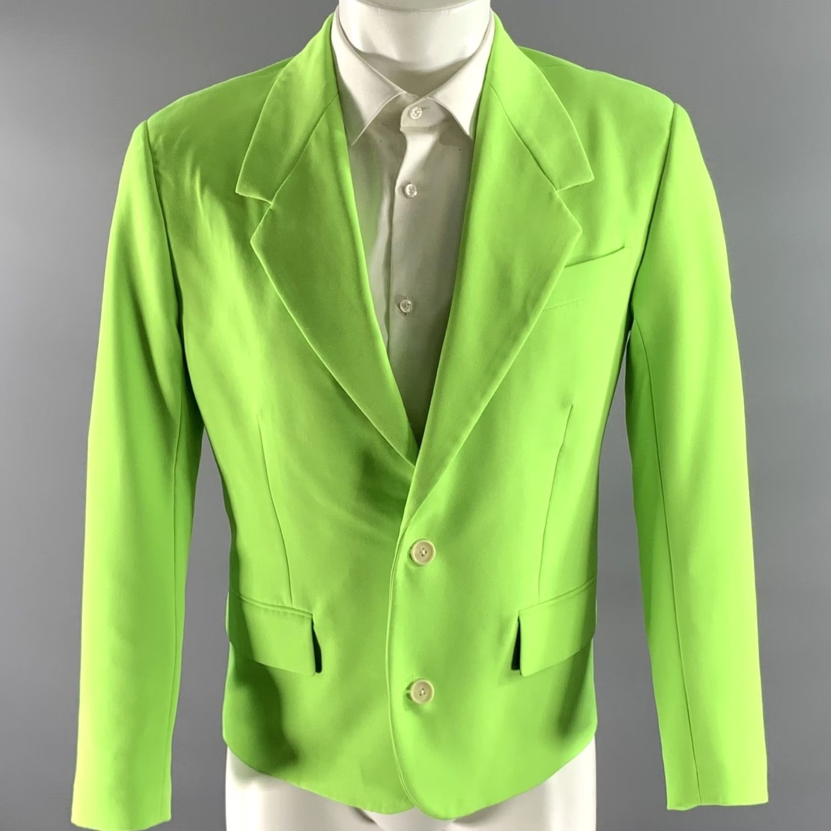 Versace VERSACE Sport Coat Blazer 38 Green Neon Notch Lapel Polyester Blend Adult Mens Size 38R - 2 Thumbnail