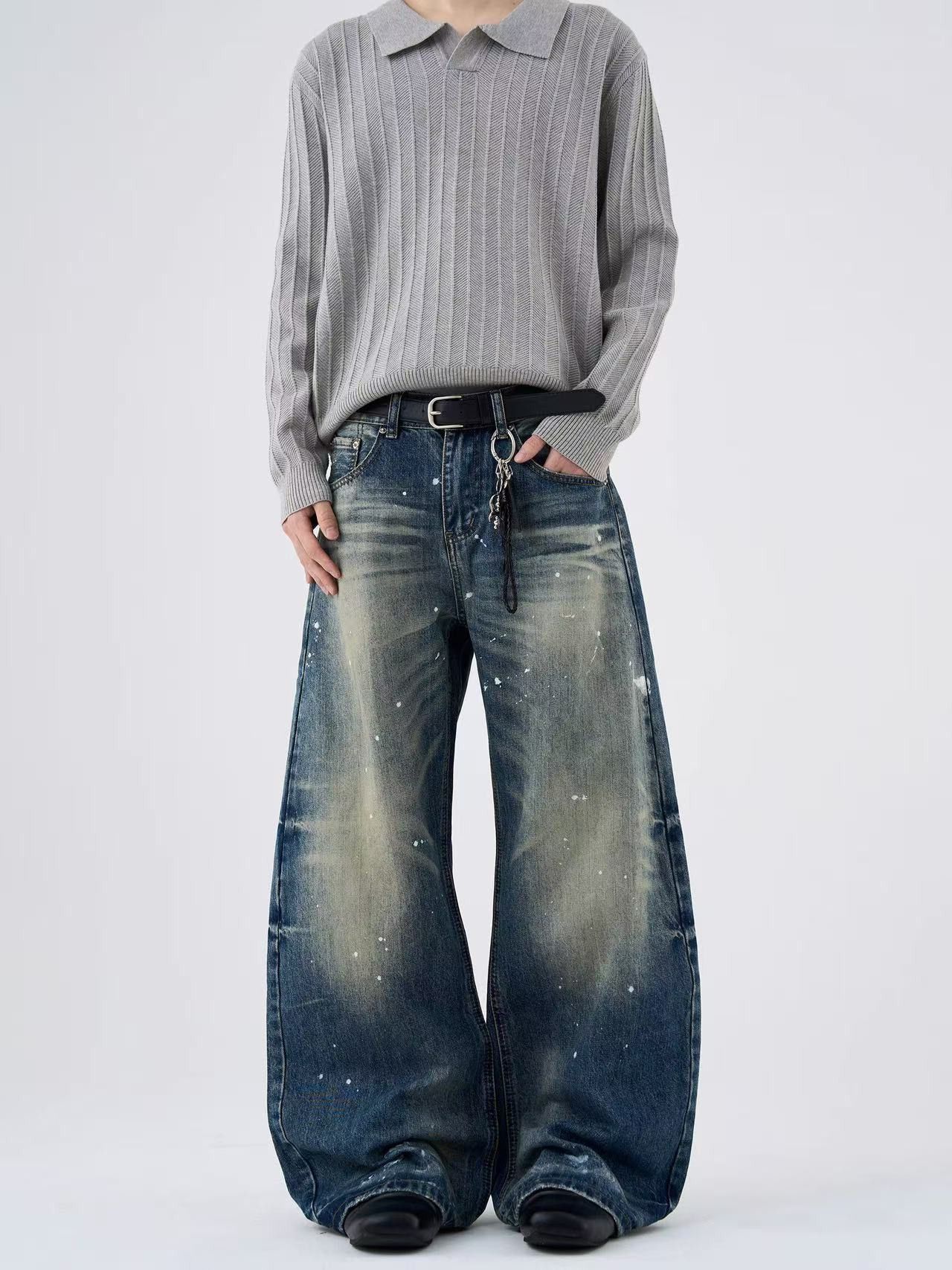 Japanese Brand American retro street washed ink splatter curved jeans Size US 32 / EU 48 - 1 Thumbnail