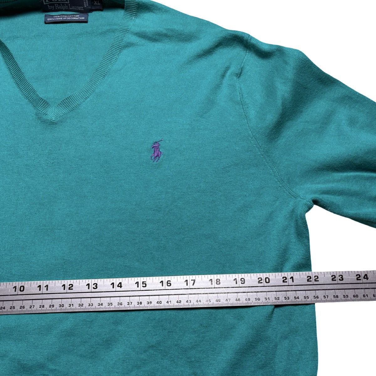 Polo Ralph Lauren Vintage Polo Ralph Lauren Sweater XL Turquoise V Neck Pima Size US XL / EU 56 / 4 - 3 Thumbnail