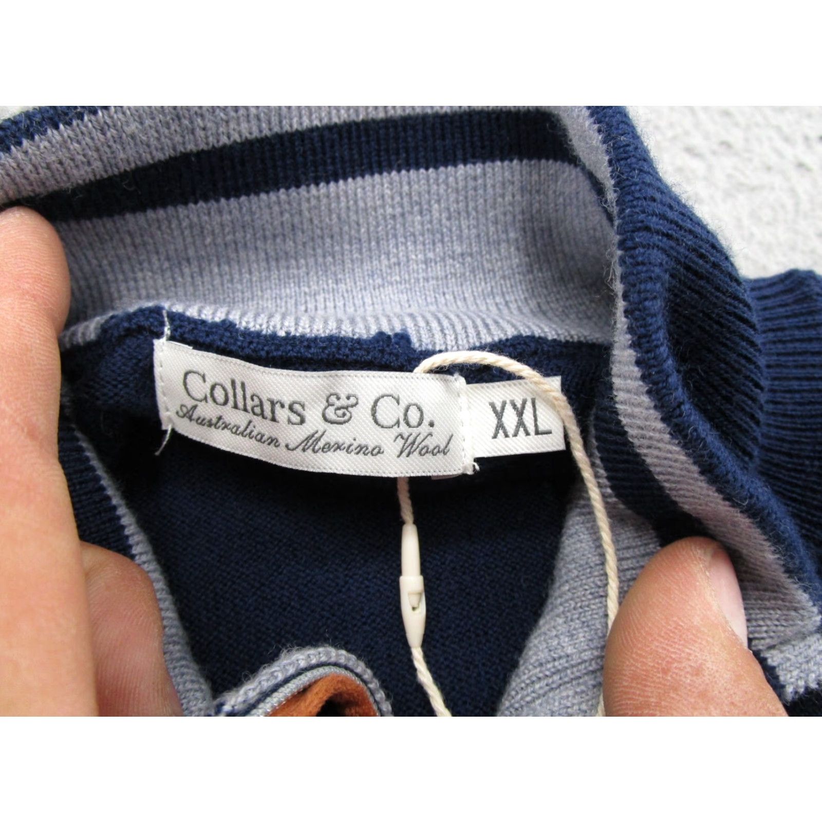 Vintage Collars&Co Australian Merino 1/4 Zip Sweater Blue Leather Trim Mens 2XL NEW Size US XXL / EU 58 / 5 - 4 Thumbnail