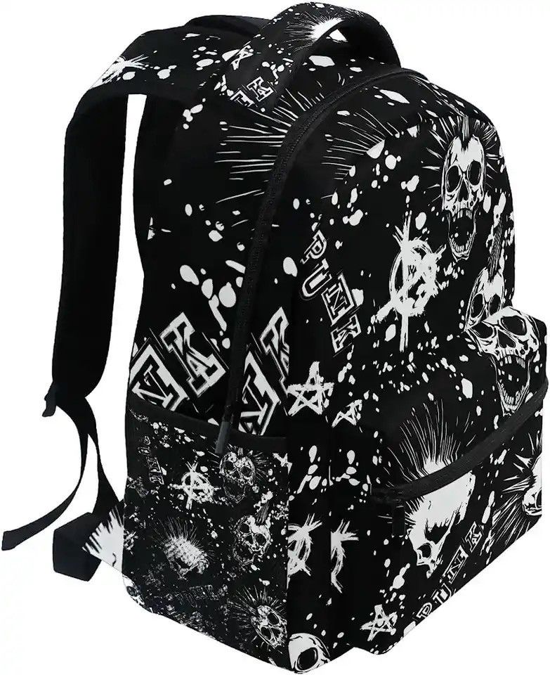Other White Punk Skull Mohawk Hair Black Vintage Backpack Size ONE SIZE - 2 Thumbnail