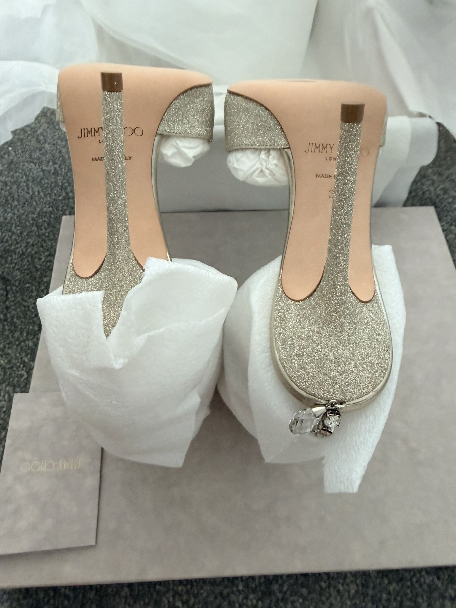 Jimmy Choo JIMMY CHOO Saeda 100 Platinum Glitter Pumps New Auth Size US 9 / IT 39 - 3 Thumbnail
