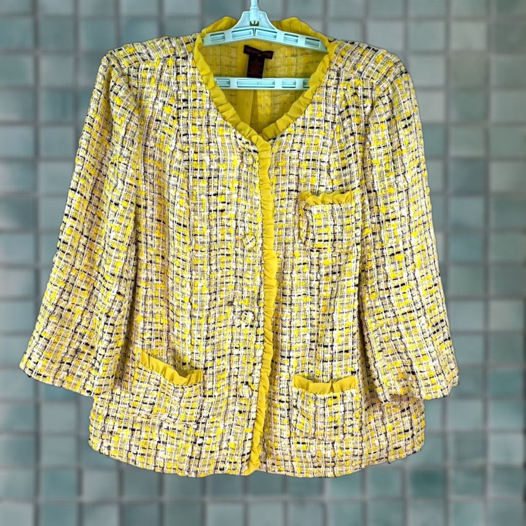 Vintage VINTAGE Sara Isabella Blazer Jacket Womens 3/4 Sleeve Yellow L Pockets 80s Classic Plaid Size L / US 10 / IT 46 - 1 Thumbnail