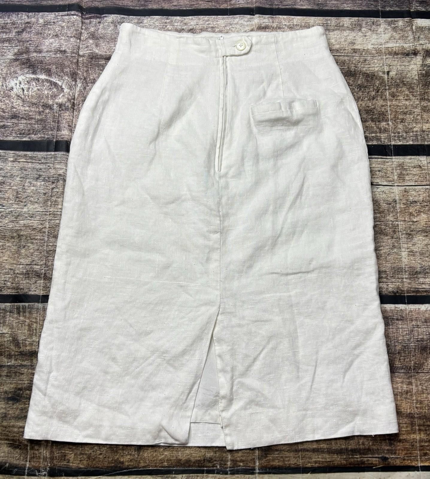 Jennifer Lopez VTG Jenna Skirt Womens Size 8 Linen White Pencil Size 30" / US 8 / IT 44 - 3 Thumbnail
