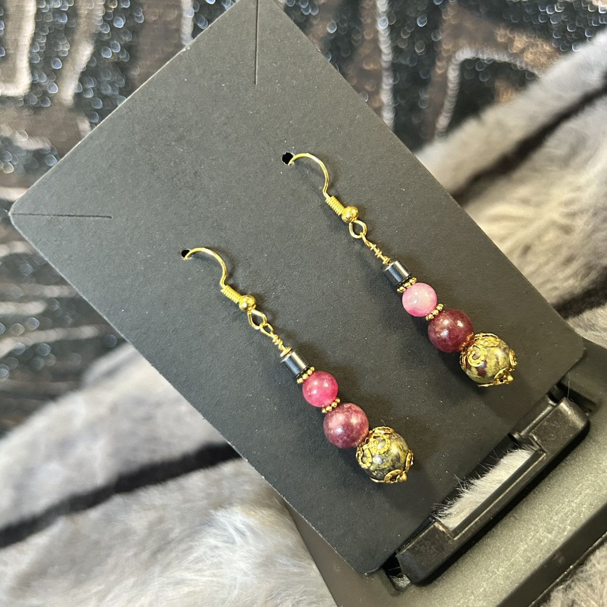 Handmade Handcrafted blood stone almandine garnet elbaite earrings Size ONE SIZE - 1 Thumbnail