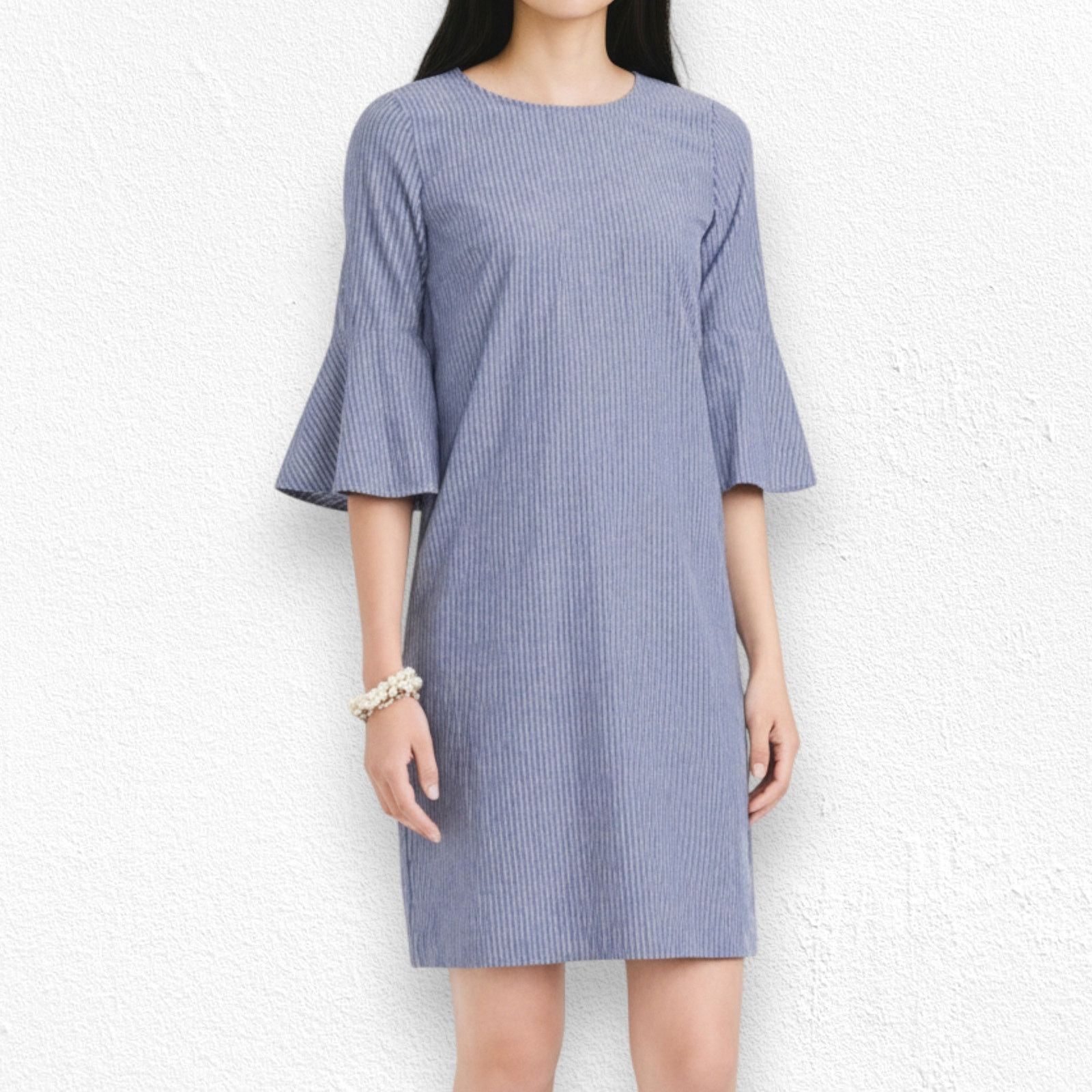J.Crew J Crew Chambray Blue Striped Bell Sleeve Dress Size 2 Size XS / US 0-2 / IT 36-38 - 3 Thumbnail