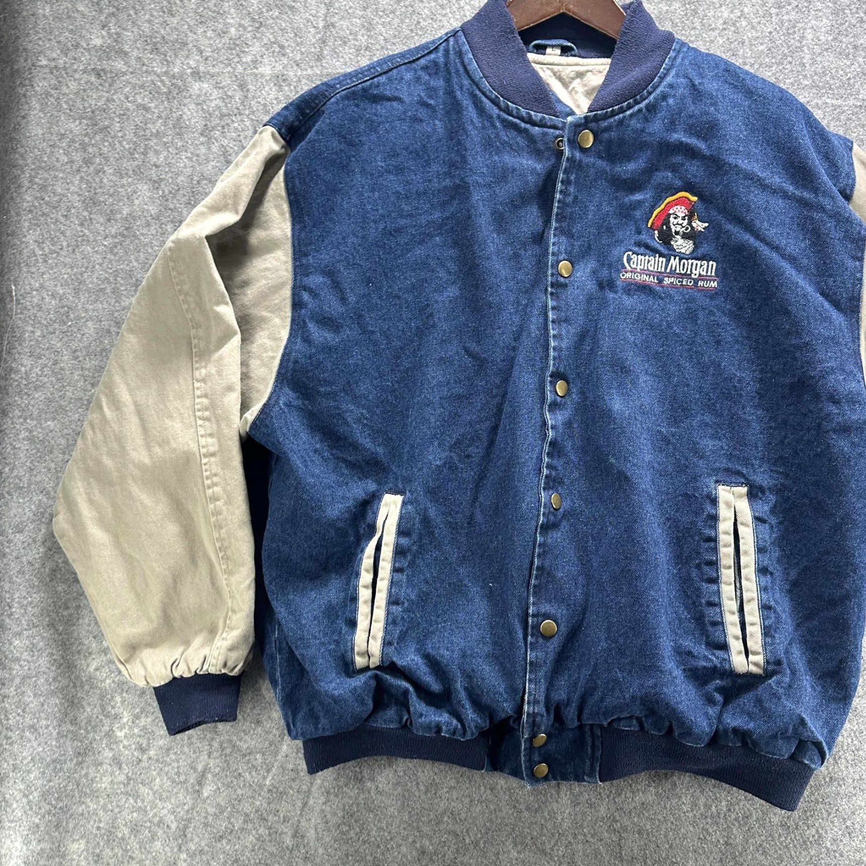 Vintage VINTAGE Blue Ridge Captain Morgan Jacket Mens L Blue Denim Varsity Jacket Cotton Lined Embroidered Logo 90s Casual Size US L / EU 52-54 / 3 - 3 Thumbnail