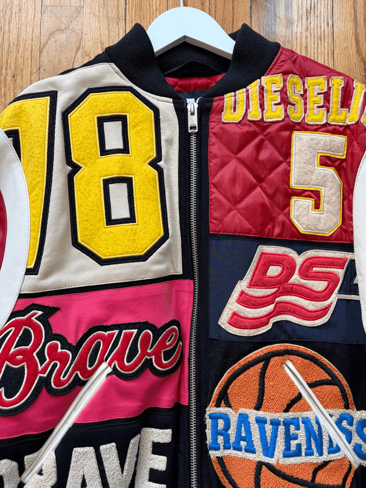 Diesel L-Keir Patchwork Black & Multicolor Varsity Bomber Jacket XL Size US XL / EU 56 / 4 - 4 Thumbnail