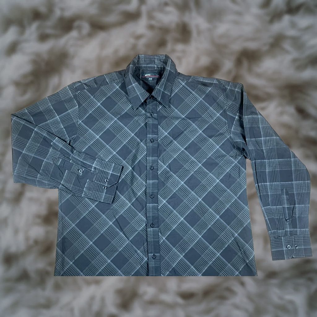 Vintage Moto Gear Black Gray Plaid Long Sleeve Button Front Casual Dress Shirt Mens XL Size US XL / EU 56 / 4 - 1 Thumbnail