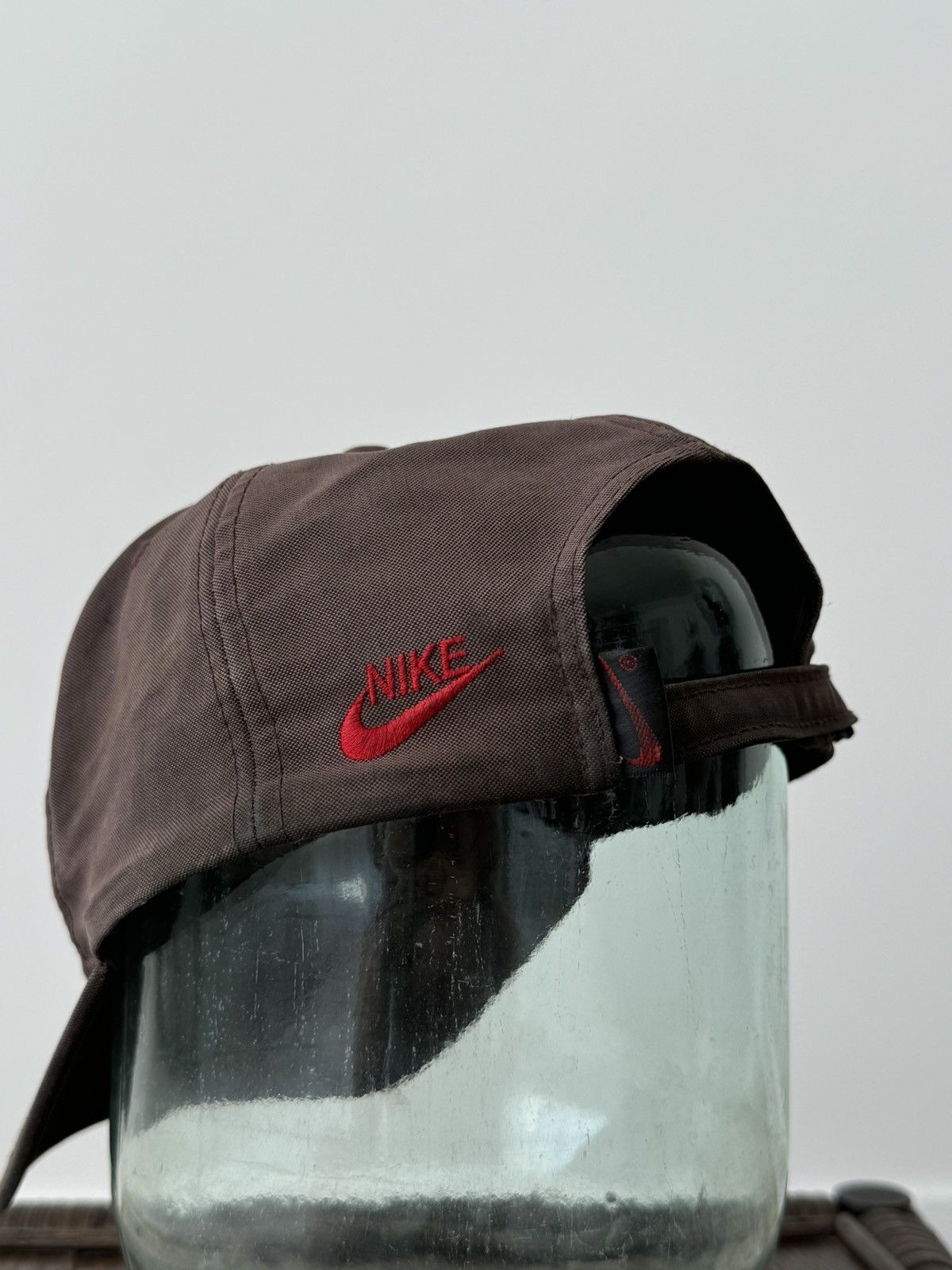 Nike × Vintage Vintage 90s Nike Big Logo Brown Cap Size ONE SIZE - 4 Thumbnail