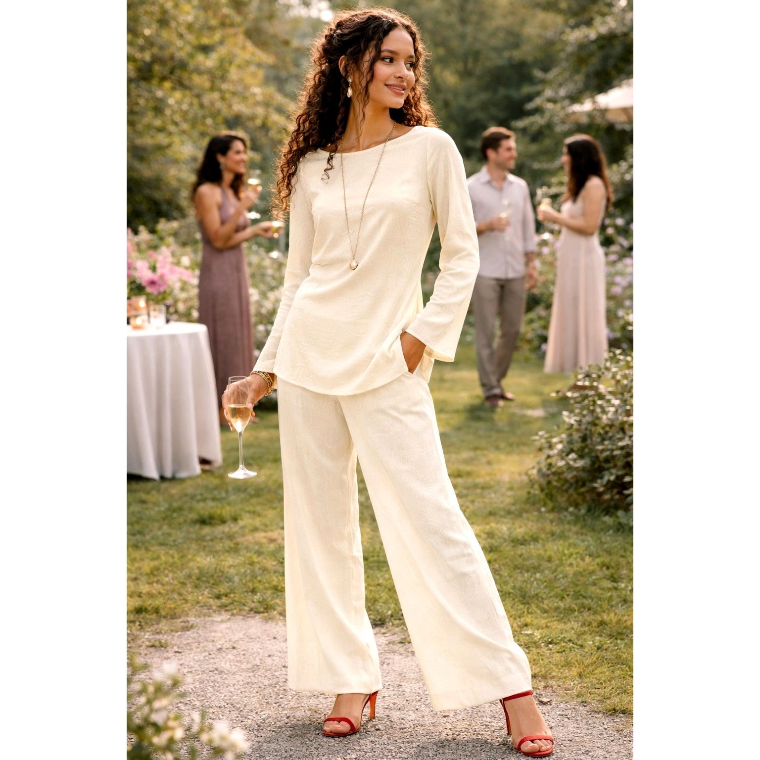 Free People Free People Celeste Pant Set Egret size M Size 29" - 1 Thumbnail