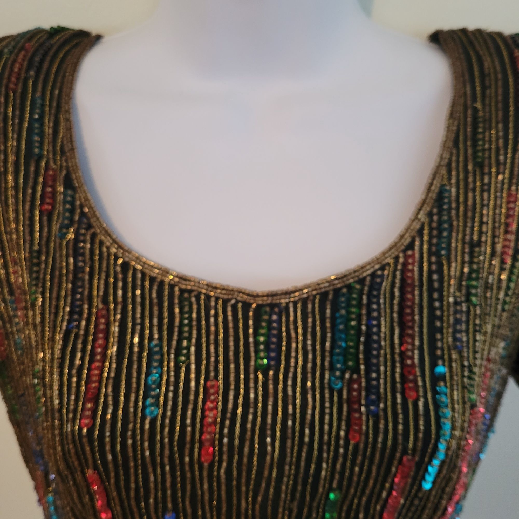Other Stenay S Silk Rainbow Beaded Black Top Short Sleeves Sequins Size S / US 4 / IT 40 - 4 Thumbnail