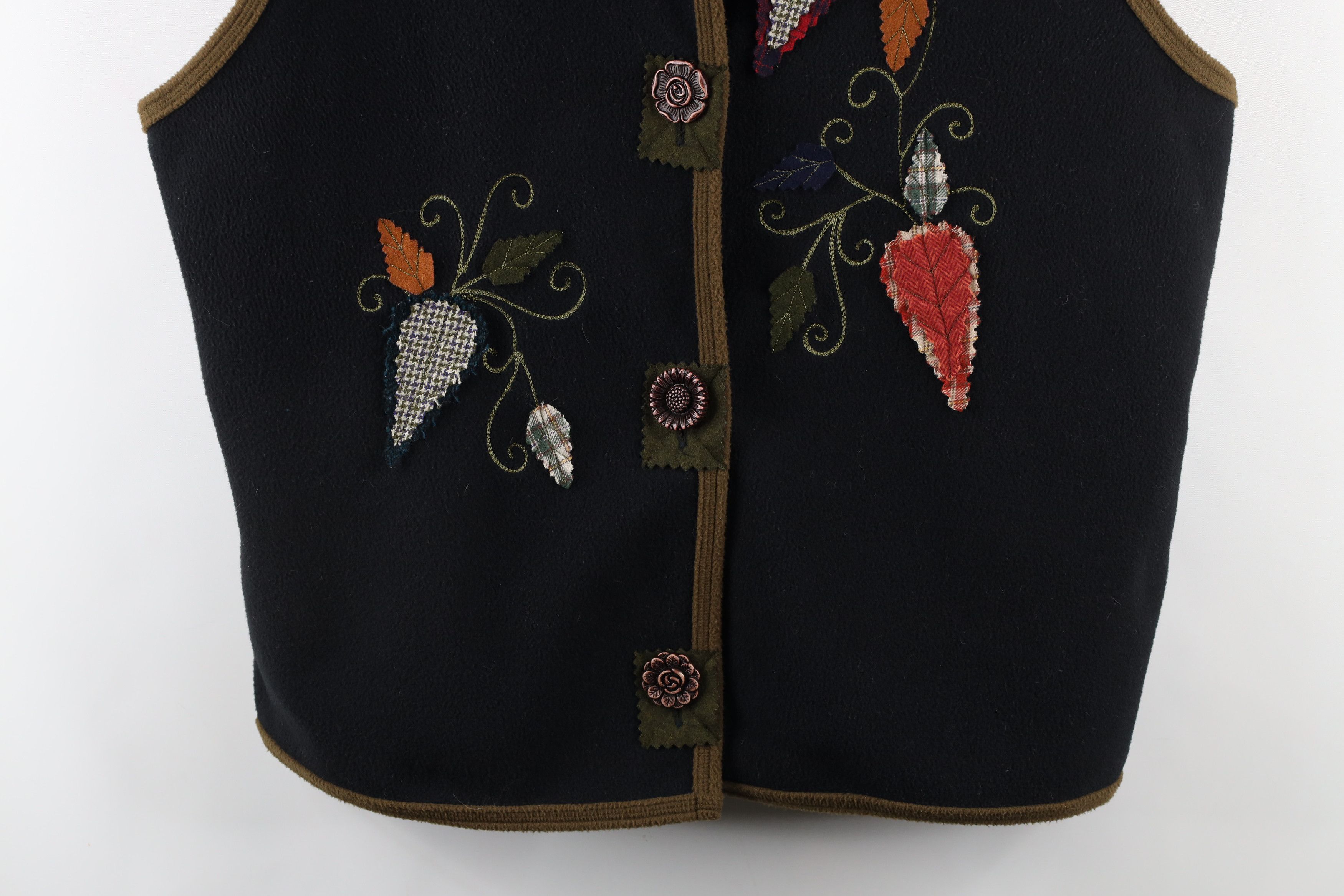 Vintage Vintage 90s Streetwear Fall Flower Fleece Sweater Vest Black Size XXL / US 16-18 / IT 52-54 - 3 Thumbnail