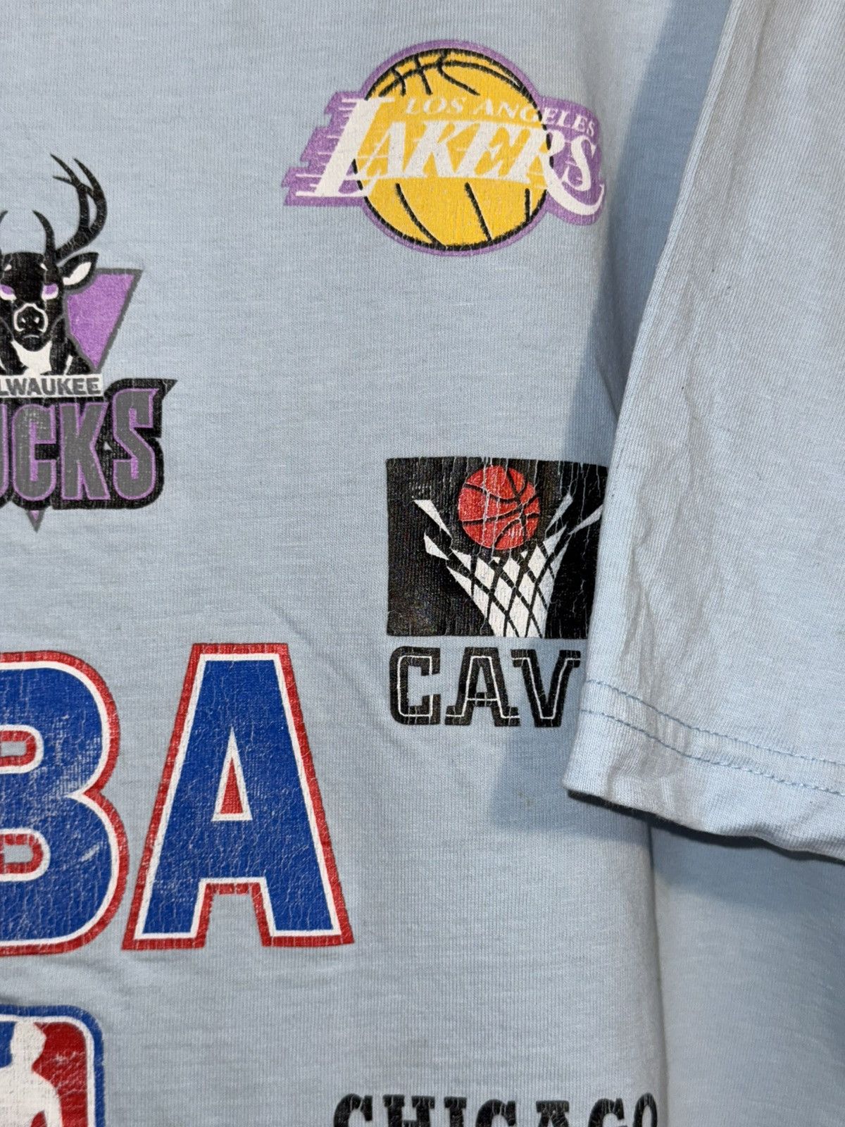 NBA × Vintage Vintage 90s Y2K NBA Multi-Team Logo T-Shirt Light Blue Size US XL / EU 56 / 4 - 6 Thumbnail