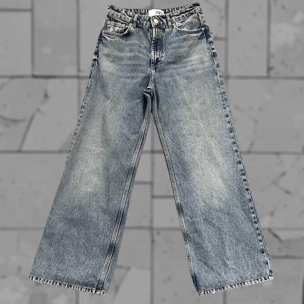 Zara Zara Wide Leg Baggy Cargo Jeans Womens 4 Blue Denim Barrel