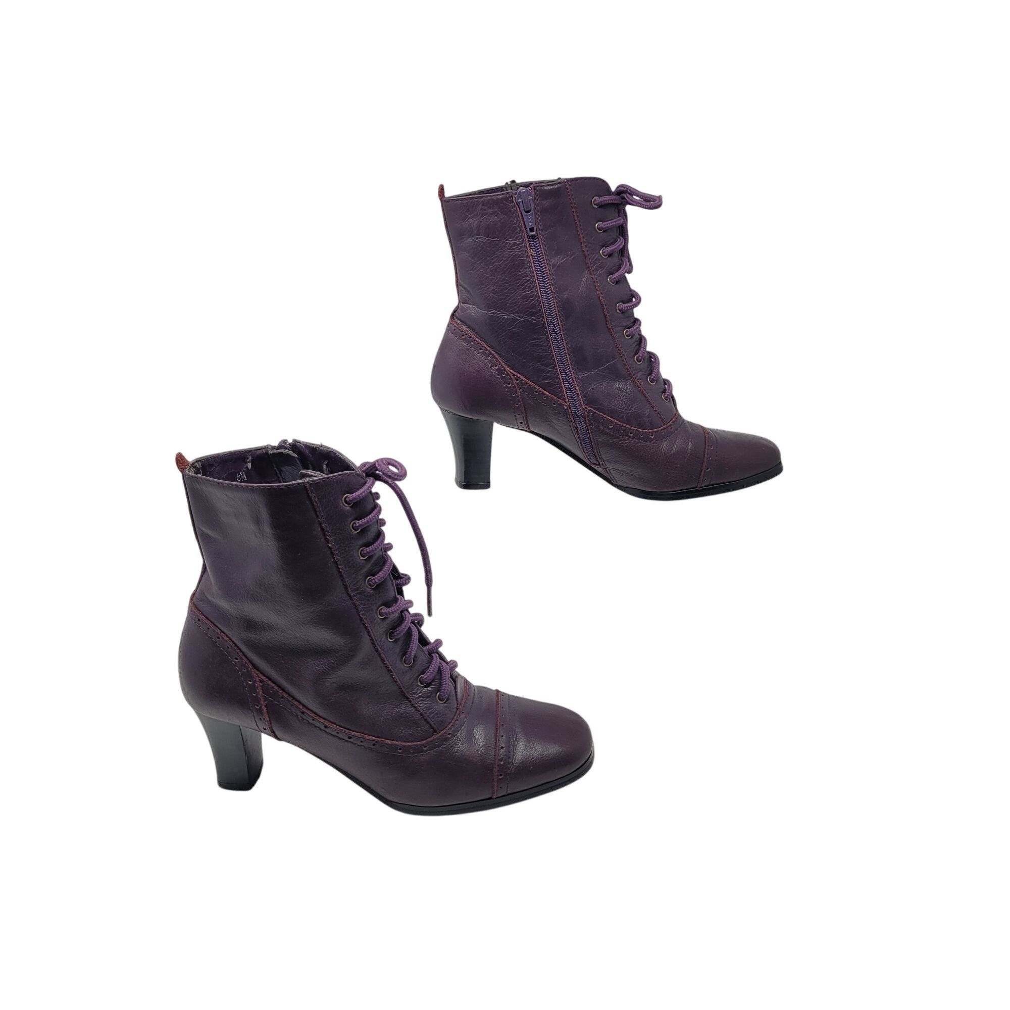 Vintage Vtg 80s Womens Eggplant Purple Leather Granny Boots Sz 6 Hee Size US 6 / IT 36 - 5 Thumbnail