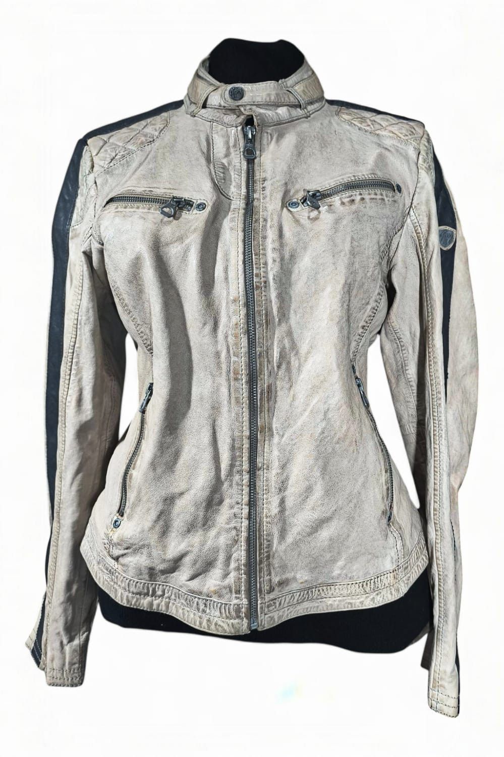 Leather vtg archive beige tan real leather moto racer jacket Size M / US 6-8 / IT 42-44 - 2 Thumbnail