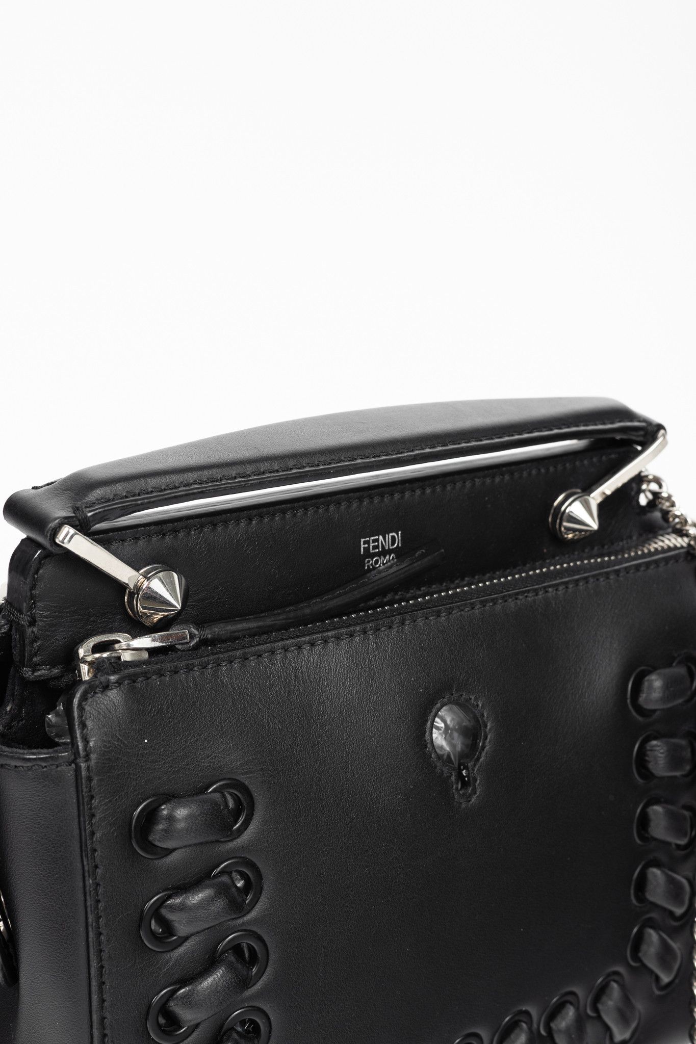 Fendi Fendi Dotcom Whipstitch Black Leather Satchel Size ONE SIZE - 10 Thumbnail