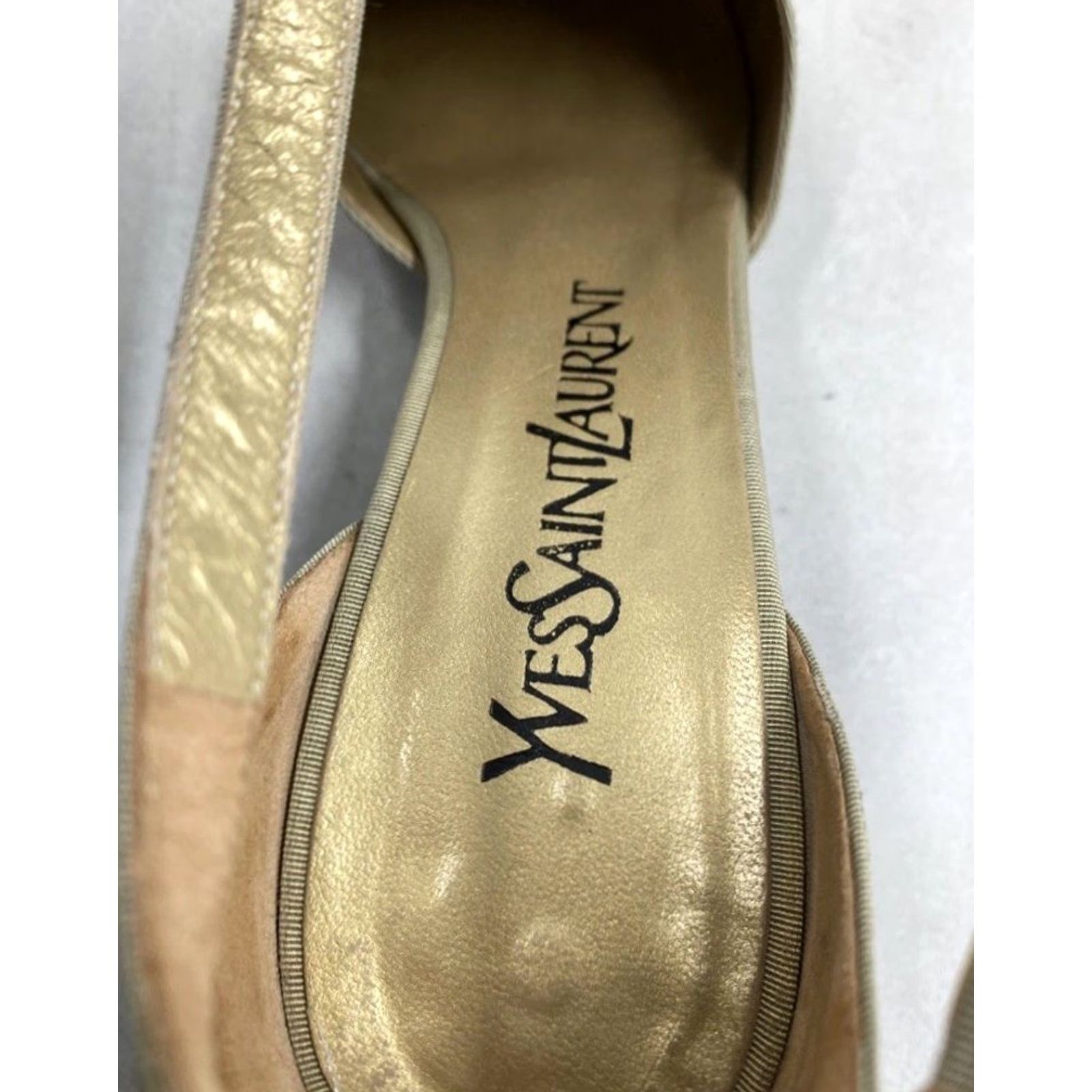 Yves Saint Laurent VINTAGE Yves Saint Laurent YSL Champagne Slingback Heels Size 6.5 US 37 EU Grey Leather Buckle Pointed Toe Box Womens Shoes Size US 7 / IT 37 - 7 Thumbnail