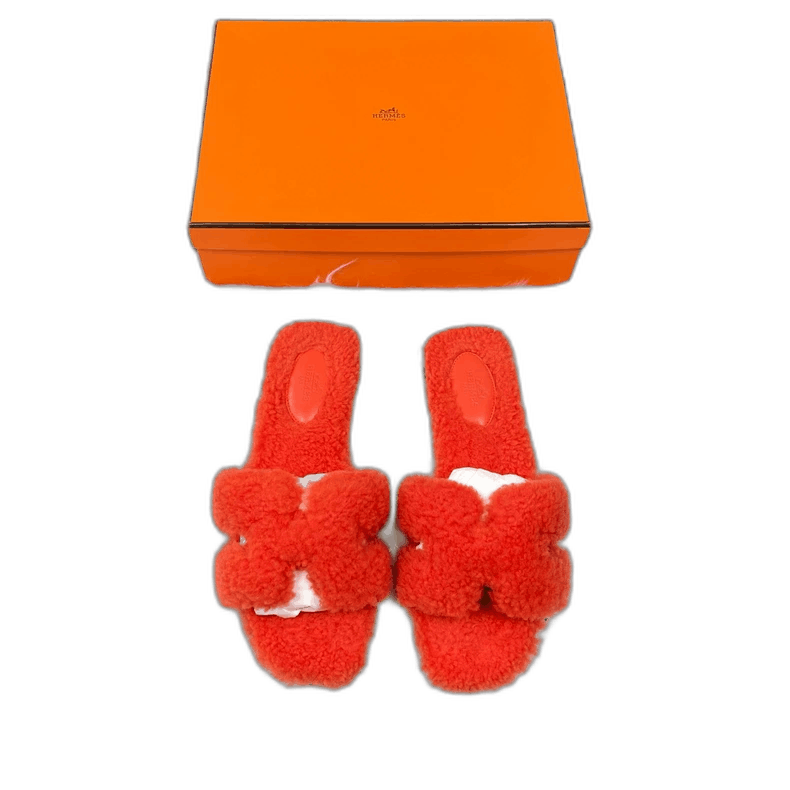 Hermes Hermes Orange Teddy Slippers Size 38-yf Size US 8 / EU 41 - 1 Thumbnail