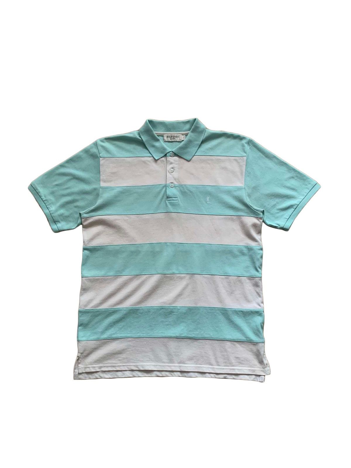Saint Laurent Paris × Vintage × Yves Saint Laurent Yves Saint Laurent Vintage Men's White Mint Green Polo Size US L / EU 52-54 / 3 - 1 Thumbnail