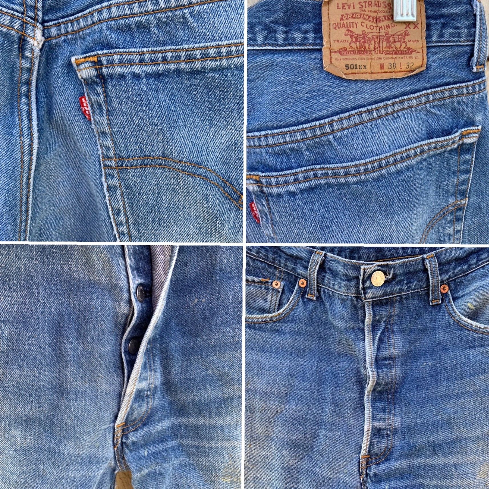 Levi's VINTAGE Levi's 501 Jeans Men's Jeans 38 W 32 L 32 Blue 5-Pocket Denim Button Fly See Pics California USA 501xx 1960s 70s 80s Distressed Vintage Size US 38 / EU 54 - 3 Thumbnail