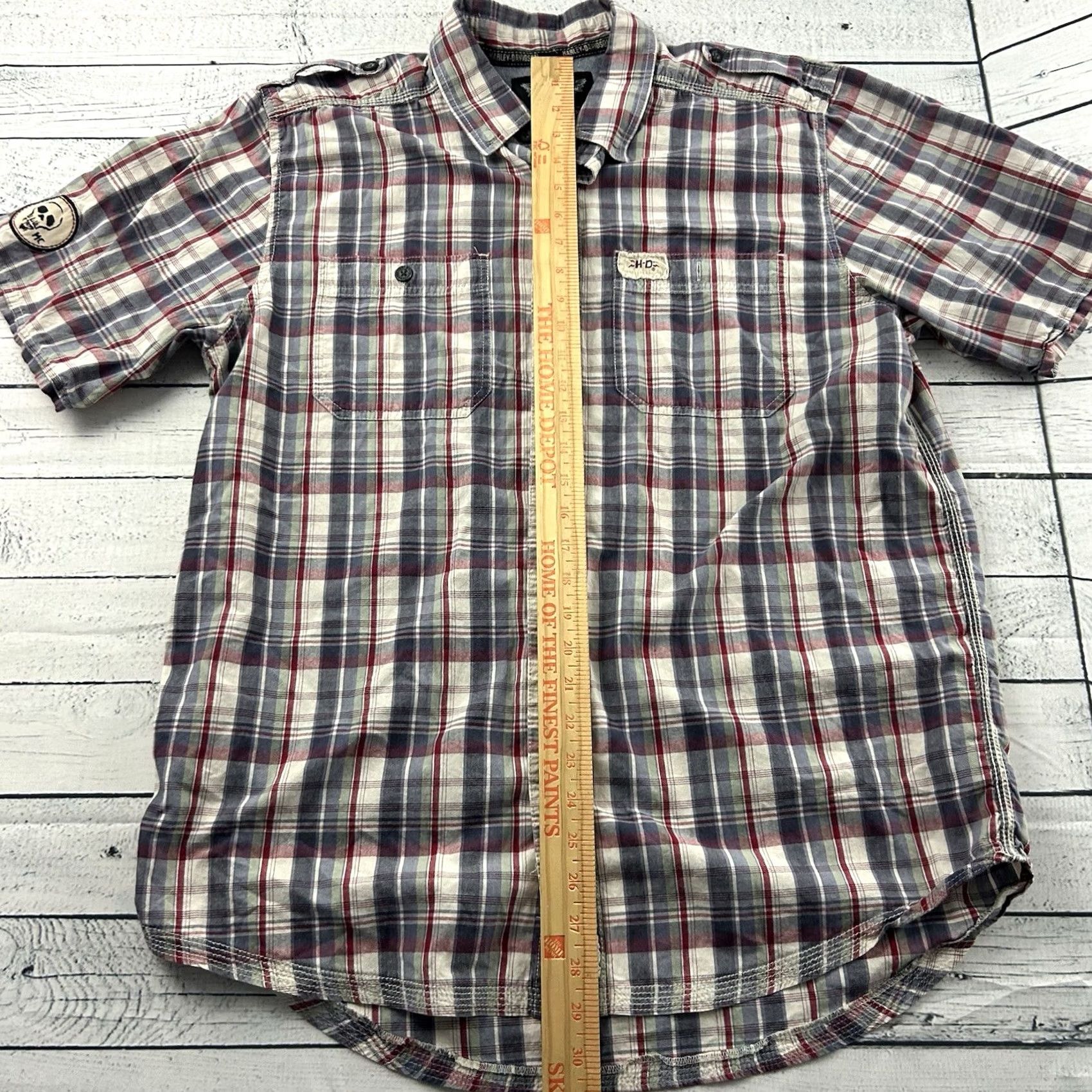 Harley Davidson Harley-Davidson Short Sleeve Plaid Button-Up Shirt Mens L Blue Gray Red White Pocketed) Size US L / EU 52-54 / 3 - 5 Thumbnail