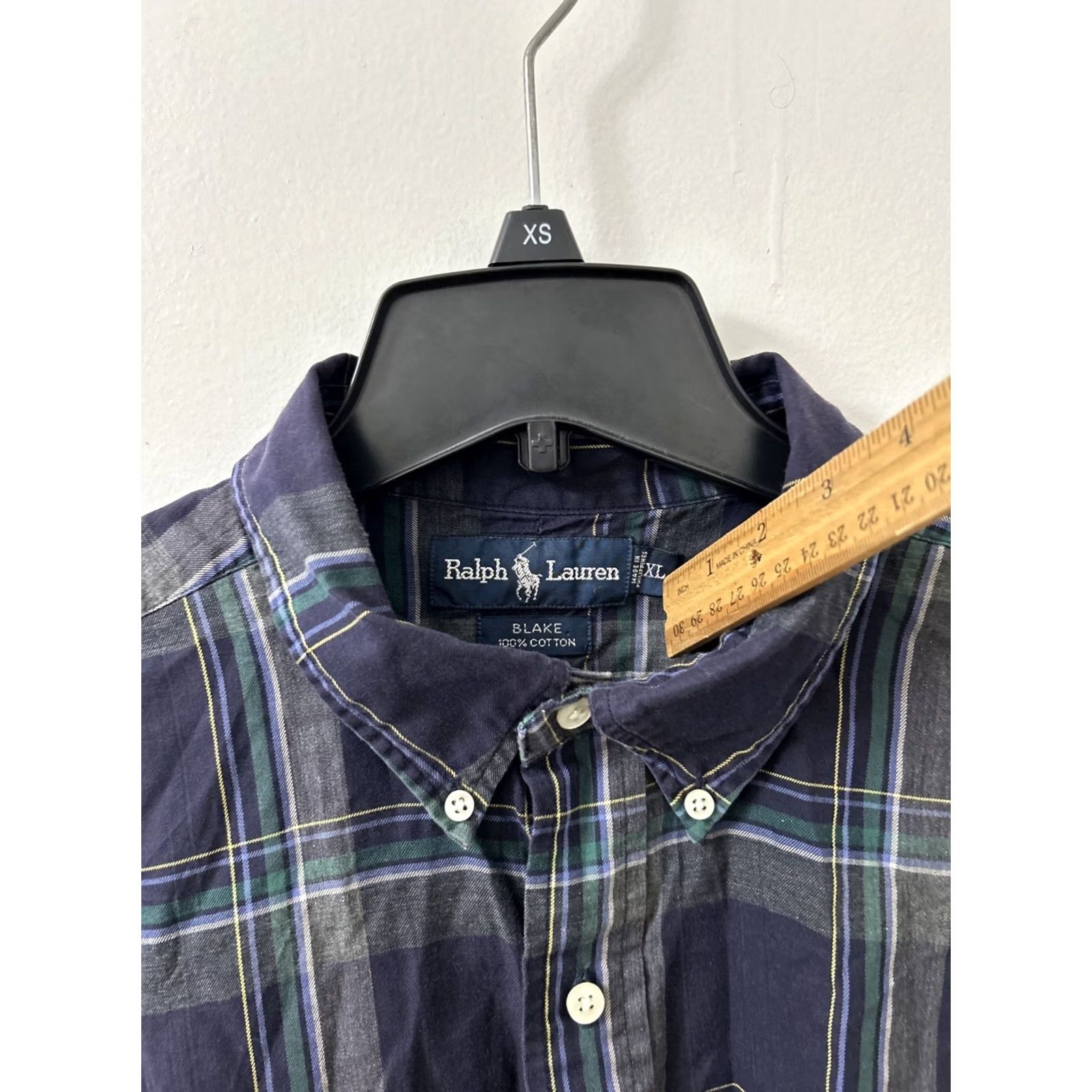 Ralph Lauren VINTAGE Ralph Lauren Blake Shirt Mens XL Navy Blue Plaid Cotton Button-Down L/S Size US XL / EU 56 / 4 - 5 Thumbnail