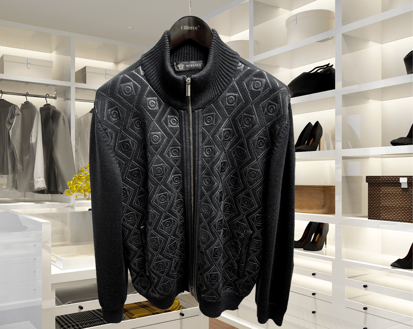 Versace $1950 Versace Wool and Leather Black Cardigan. IT54 Size US L / EU 52-54 / 3 - 1 Thumbnail