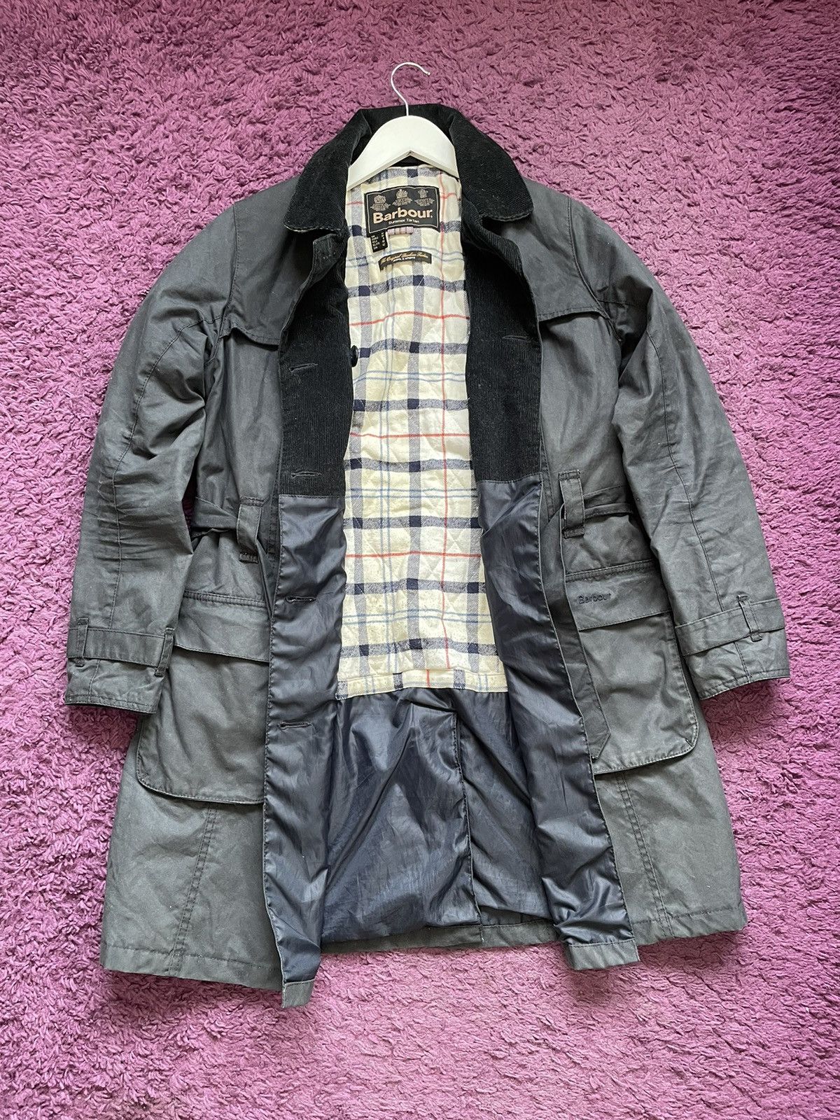 image of Barbour Trench Coat Waxed in Black, Women's (Size Large)
