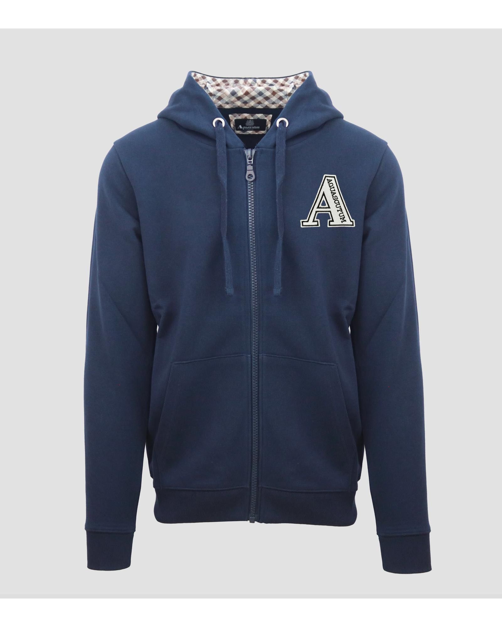 image of Aquascutum Cotton Zip-Up Sweatshirt With Logo Detail in Blue, Men's (Size 2XL)