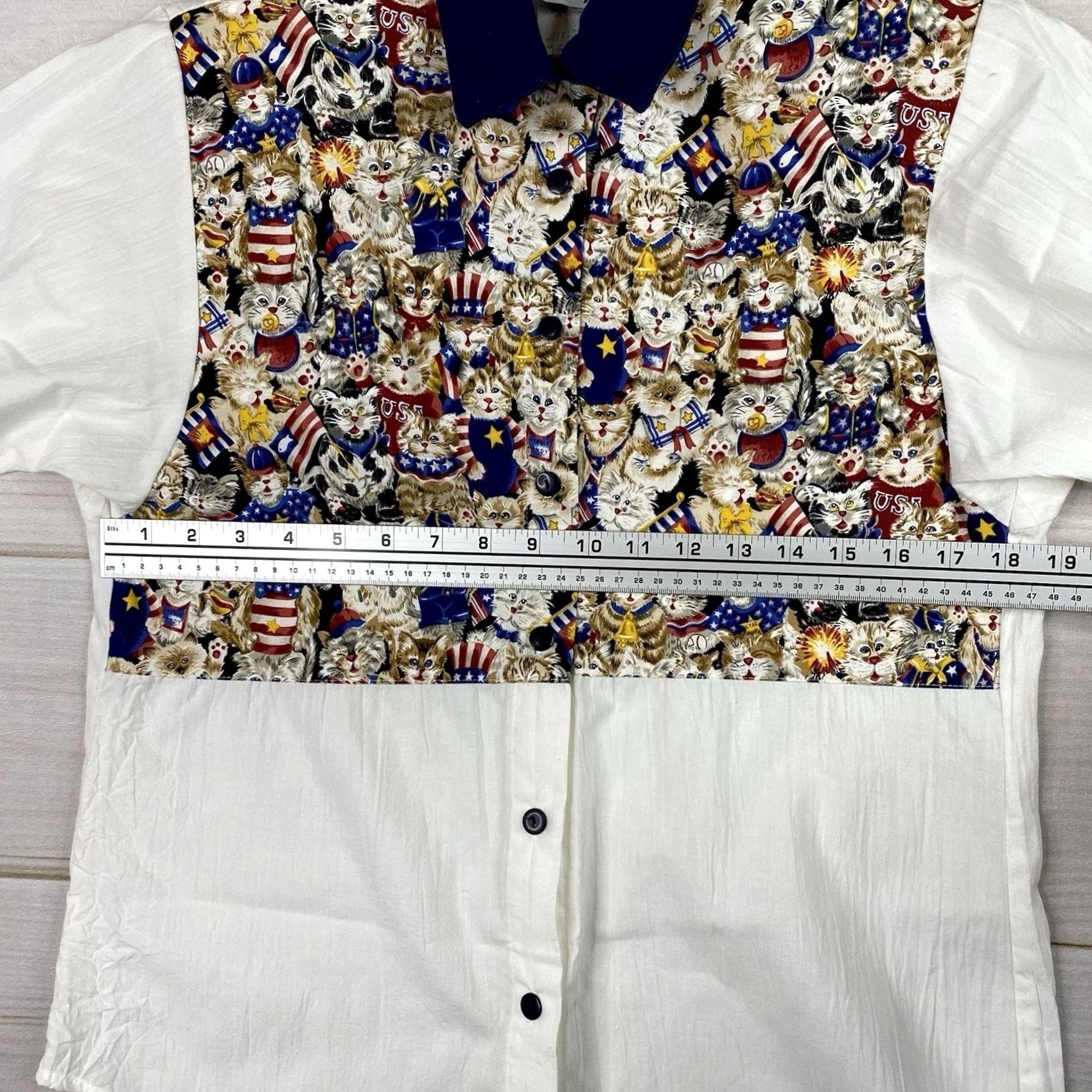 Vintage VINTAGE Starfire Cotton Blend Shirt Womens S Button Up Cats USA Flags Short Sleeve Shoulder Pads Size S / US 4 / IT 40 - 6 Thumbnail